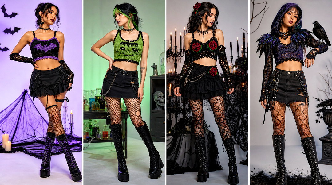 25 Halloween Crop Top Crochet Outfit Ideas for Spooky Style