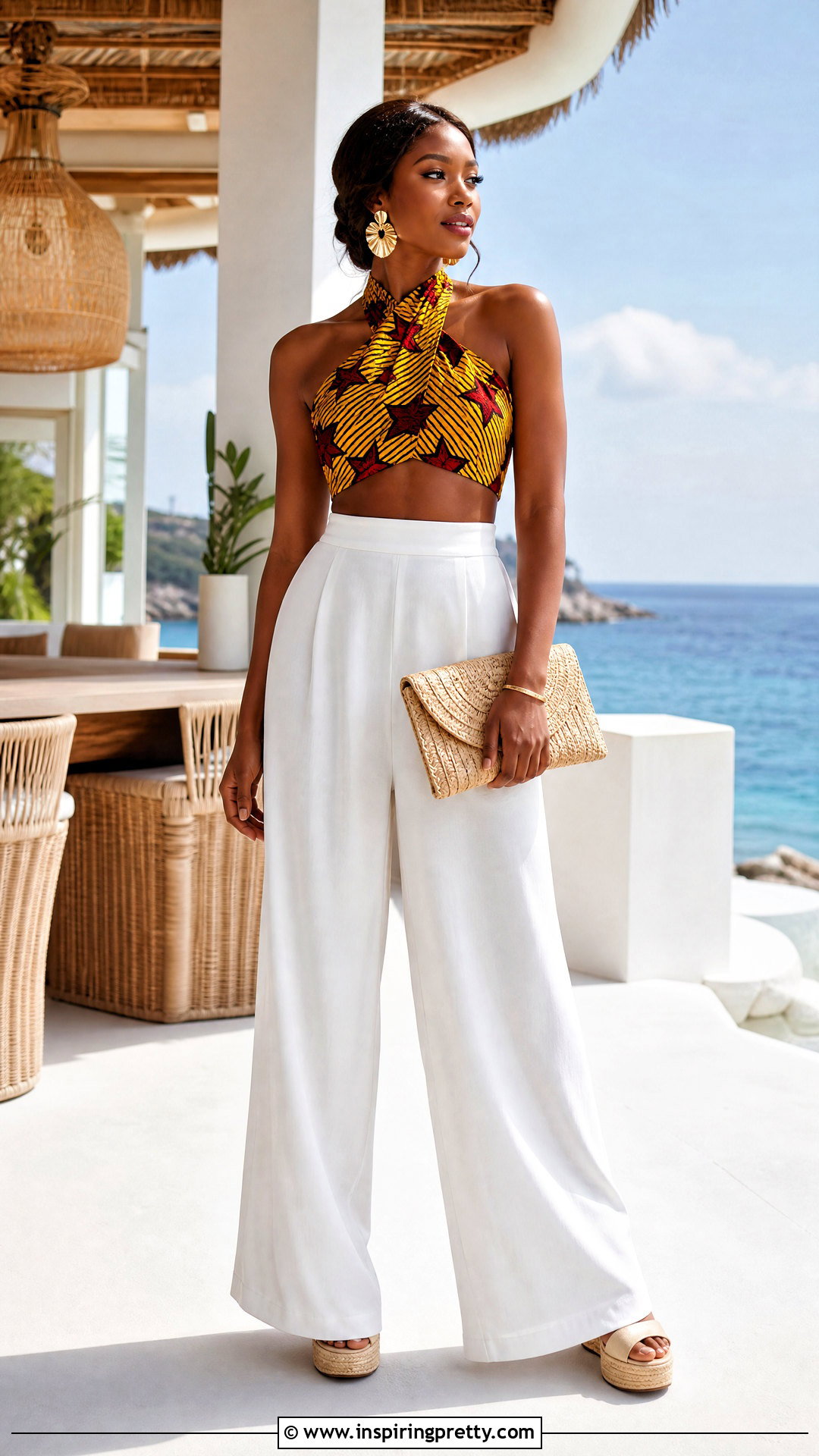 Halter Ankara Crop Top With Palazzo Pants - 50 Ankara Crop Top Styles