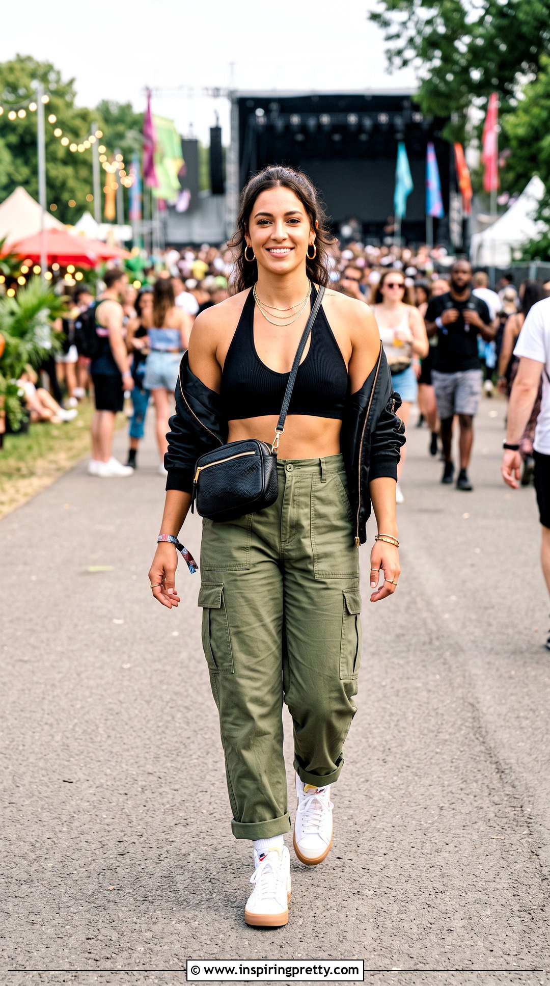 Halter Bra Top With Cargo Pants - 50 bra tops outfit ideas