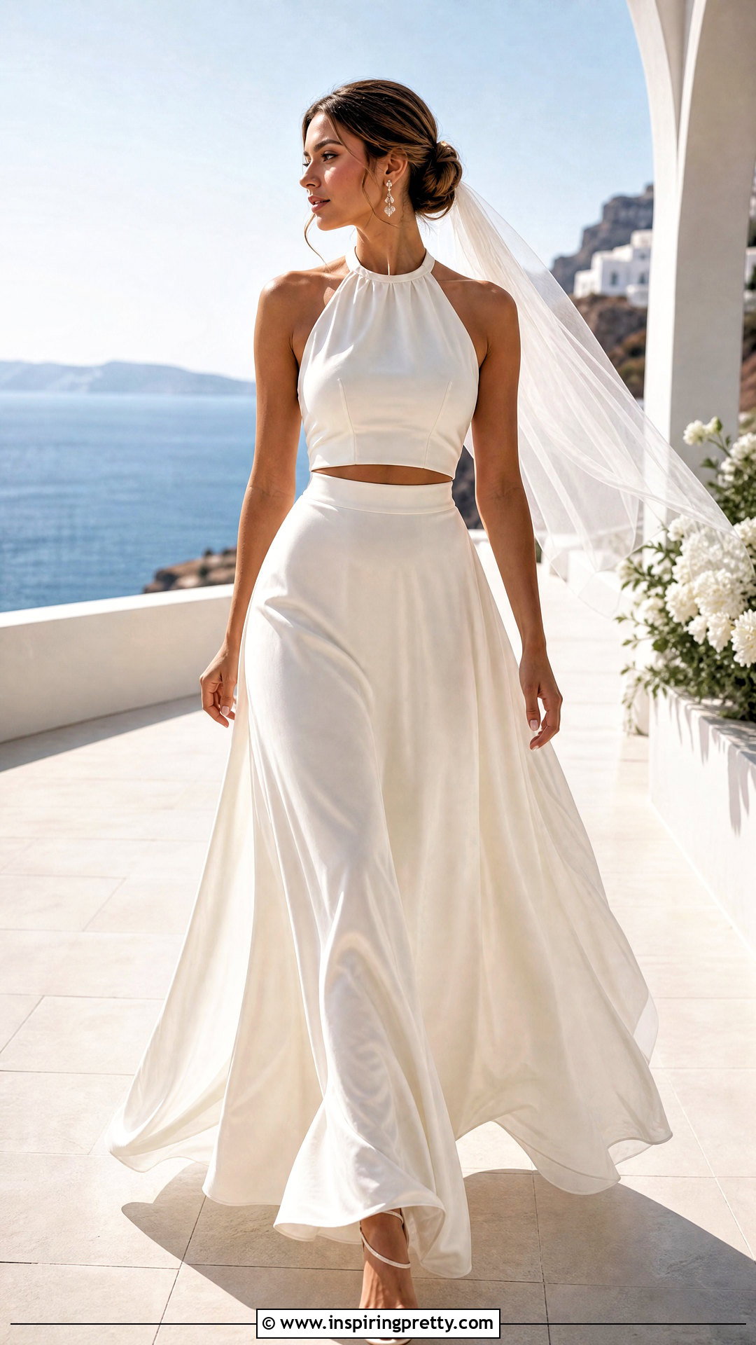 Halter Bridal Top With Flowing Silk Skirt - 20 bride skirt and top outfit ideas