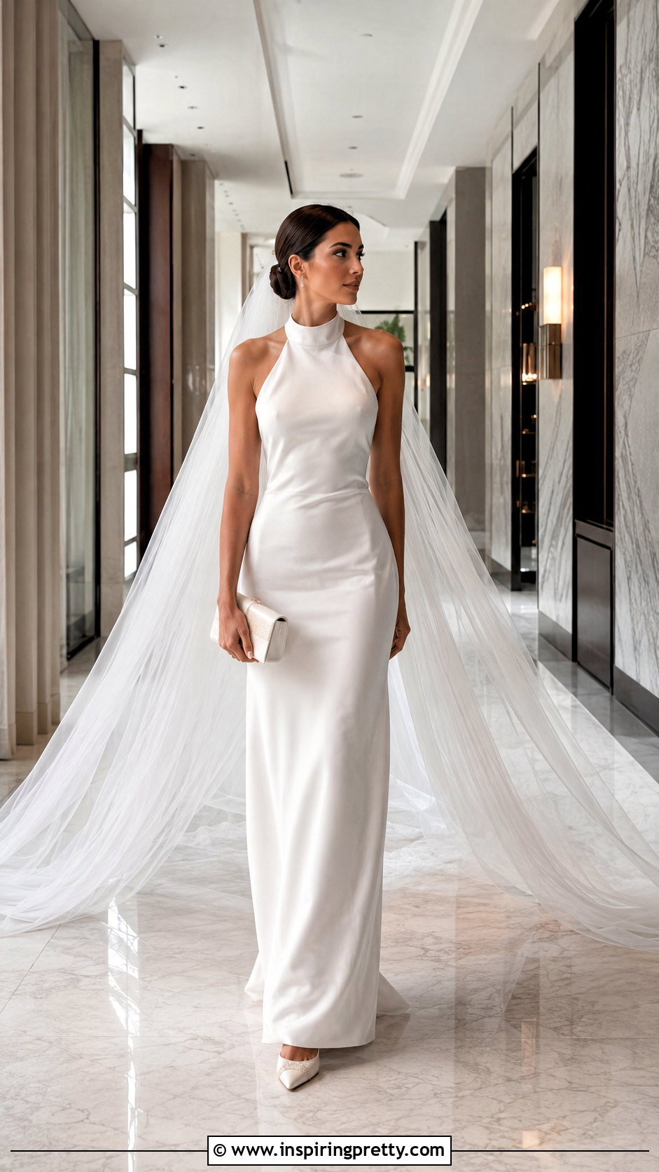 Halter Column Wedding Dress With Long Veil - 50 halter top wedding dress outfit ideas