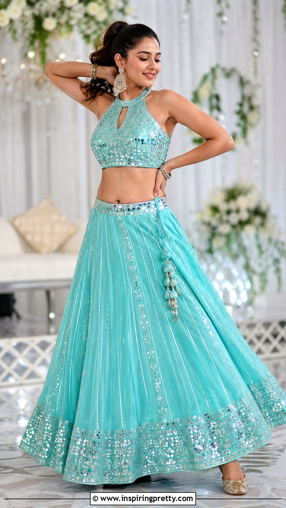 Halter Crop Top And Lehenga Skirt For Sangeet - 50 skirt and crop top indian weddings