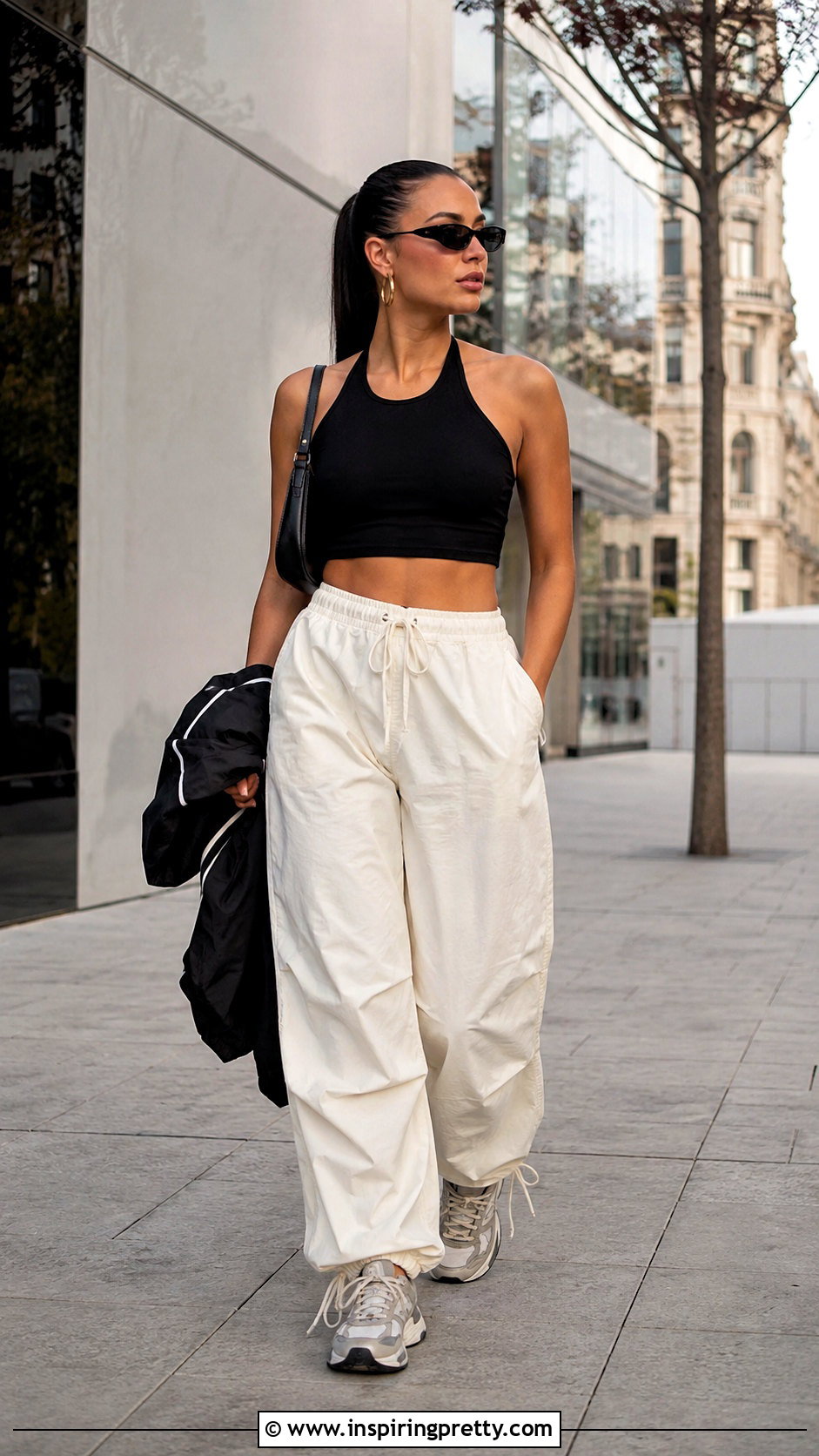 Halter Crop Top And Parachute Pants Outfit - 20 athleisure outfits crop tops