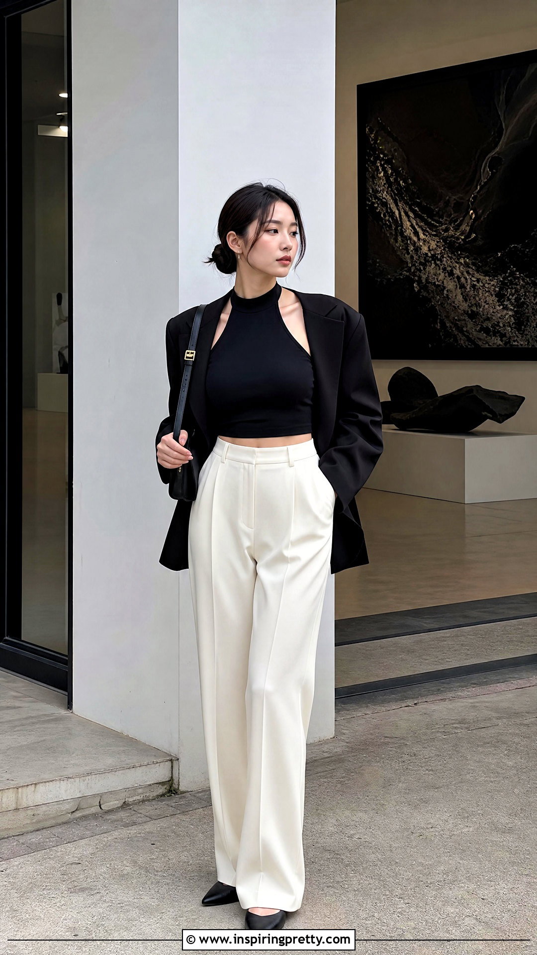 Halter Crop Top With Tailored Pants Outfit - 50 crop top outfits korean styles