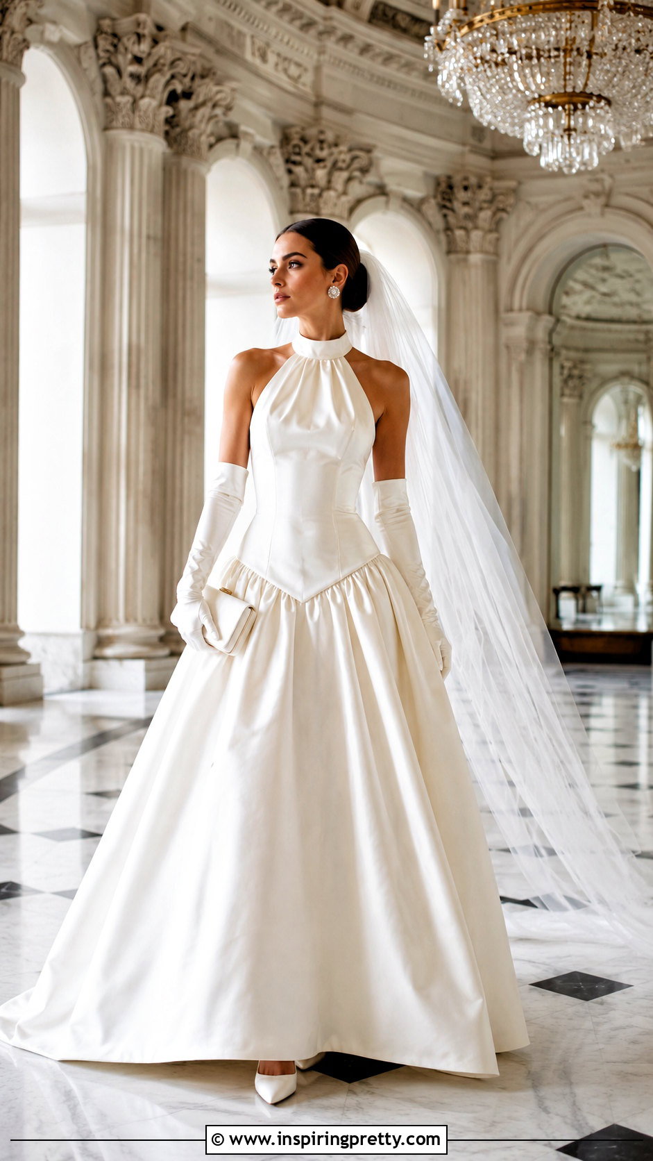 Halter Drop Waist Wedding Dress With Opera Gloves - 50 halter top wedding dress outfit ideas