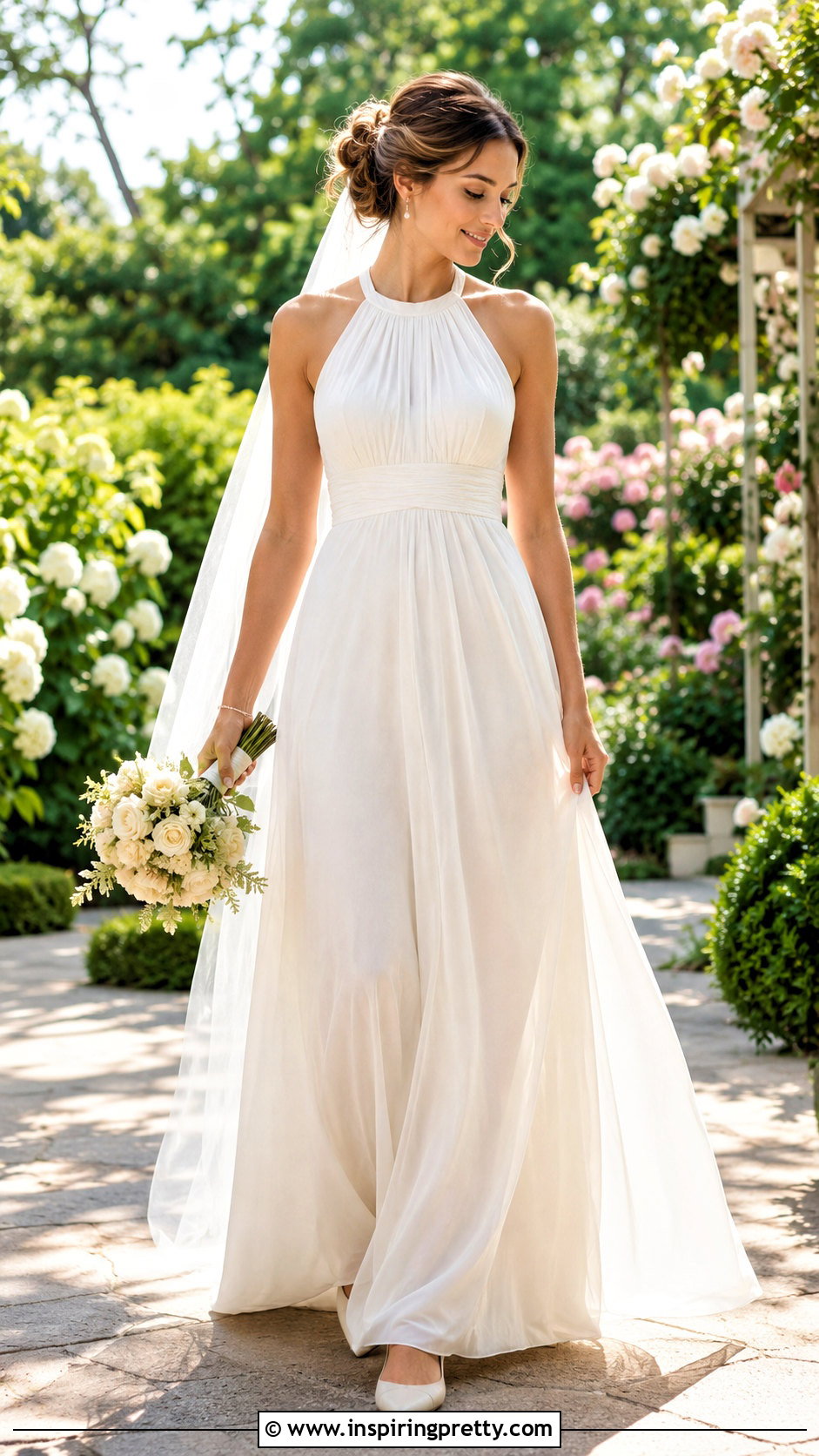 Halter Empire Waist Wedding Dress With Delicate Flats - 50 halter top wedding dress outfit ideas