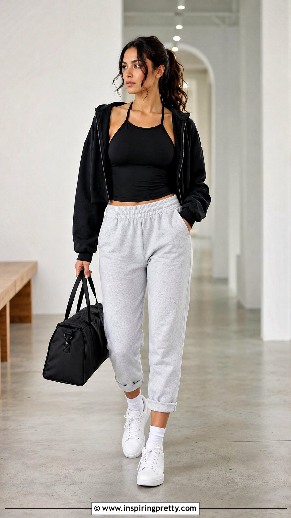 Halter Exercise Top With Cropped Sweatpants - 20 halter exercise top outfit ideas