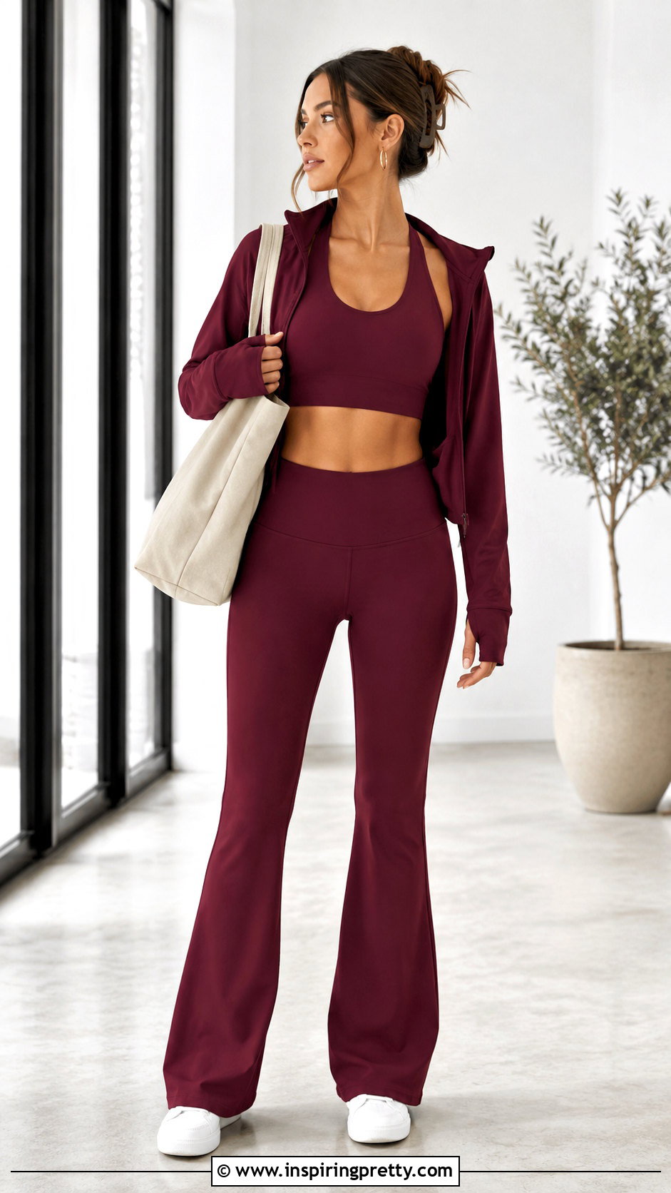 Halter Exercise Top With Flared Leggings - 20 halter exercise top outfit ideas