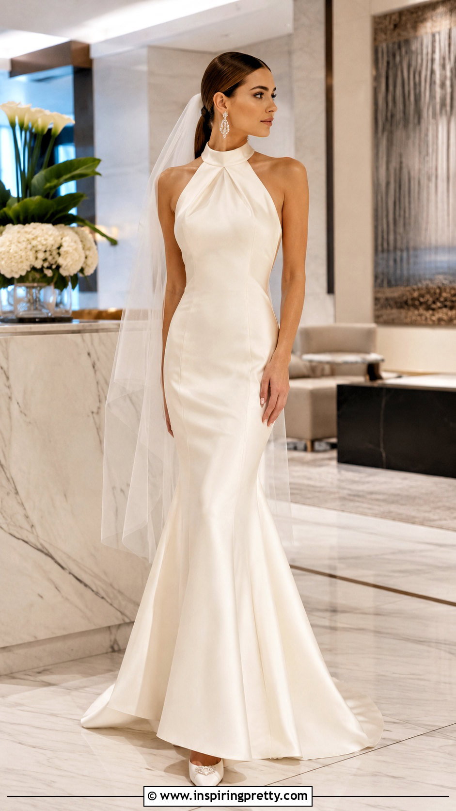 Halter Mermaid Wedding Dress With Statement Earrings - 50 halter top wedding dress outfit ideas