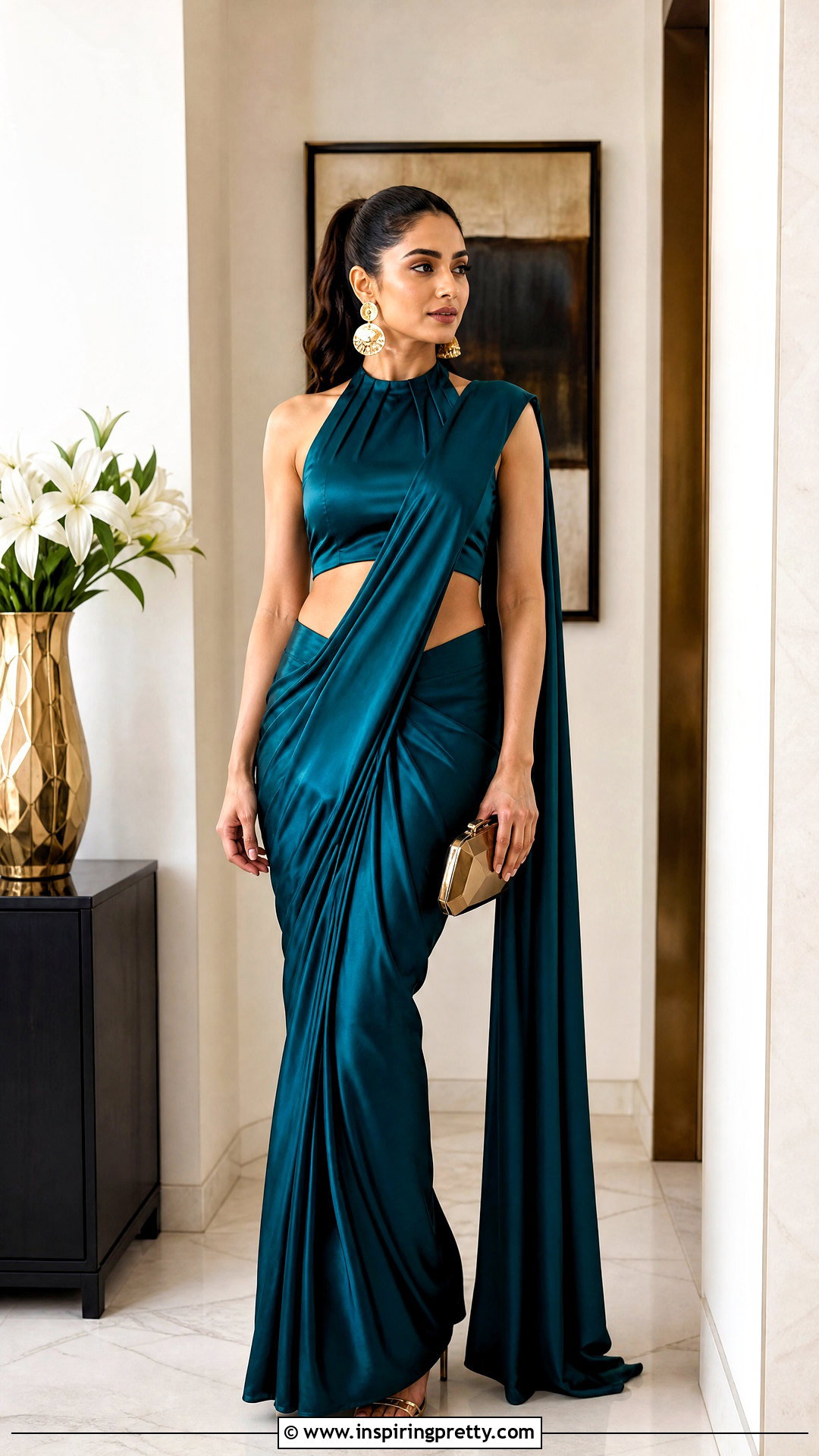 Halter Neck Crop Top Blouse With Saree - 50 crop top blouse designs