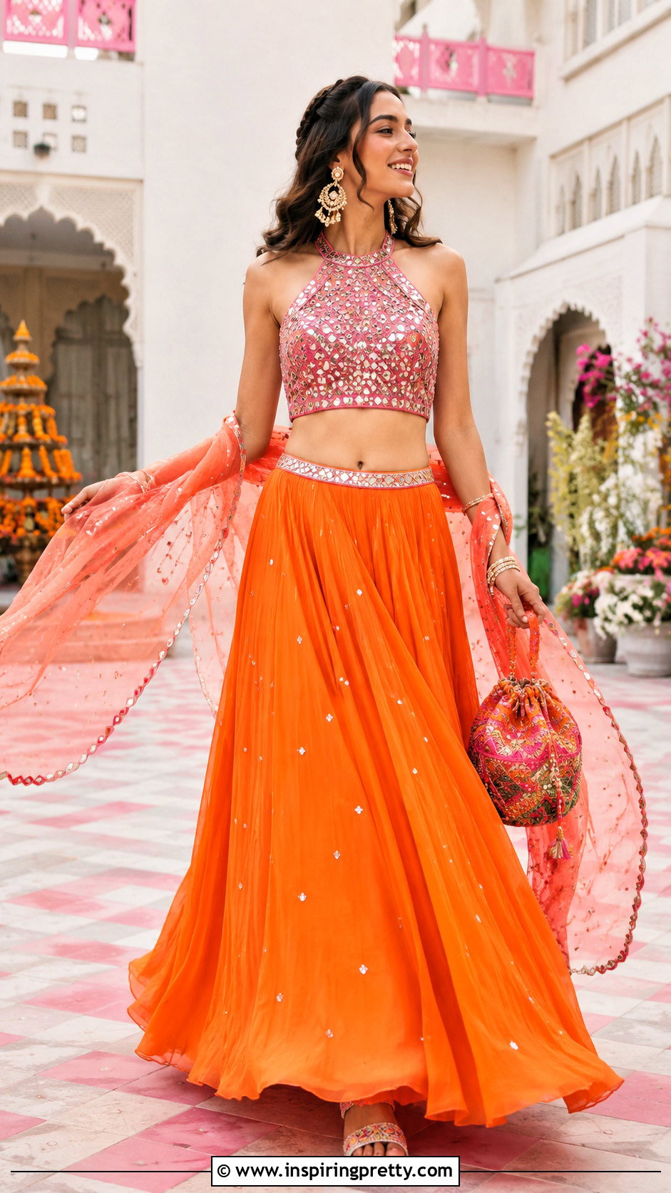 Halter Neck Crop Top Lehenga - 50 Crop Top Designs For Lehenga Ideas