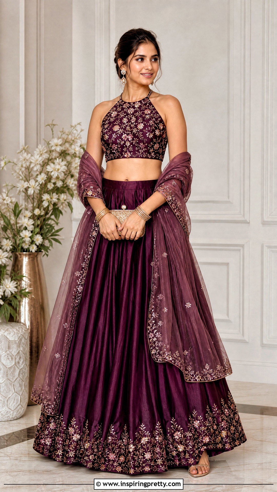 Halter Neck Crop Top Lehenga - 50 crop top lehenga outfit ideas