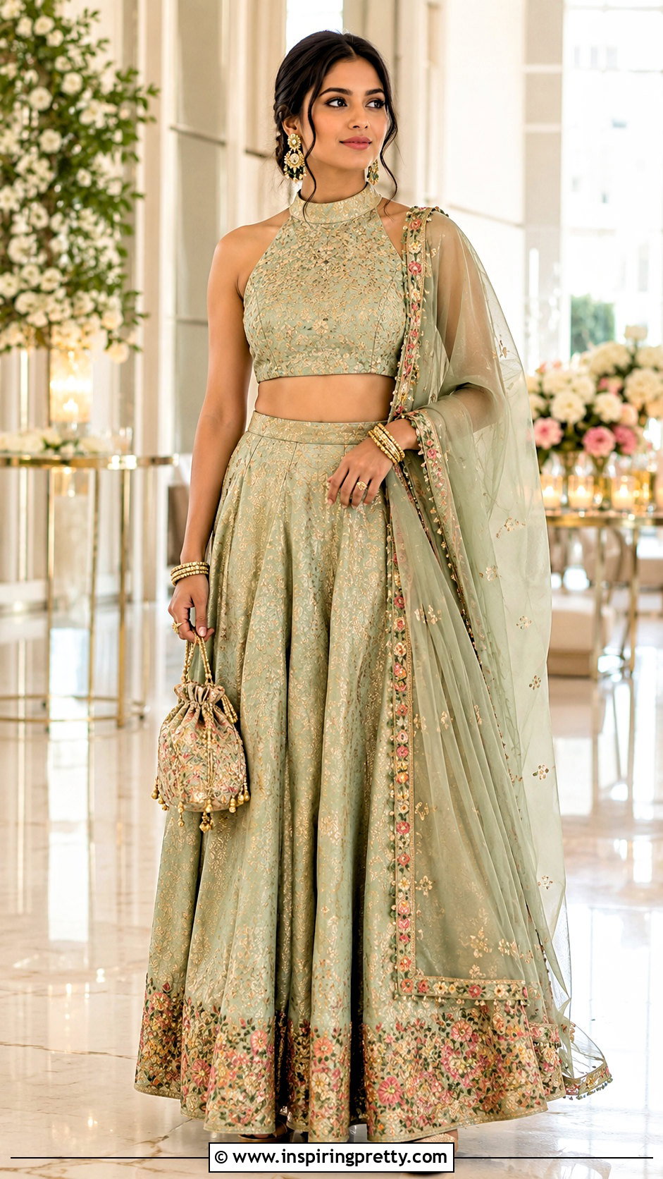 Halter Neck Crop Top With Lehenga - 50 traditional crop top designs