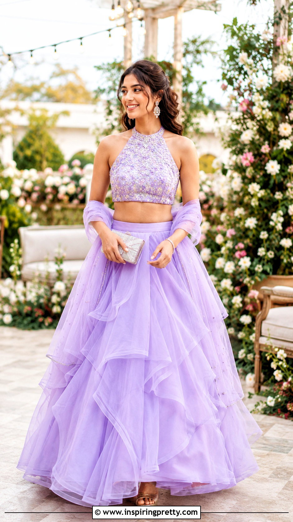 Halter Neck Crop Top With Organza Lehenga - 20 latest lehenga crop top designs