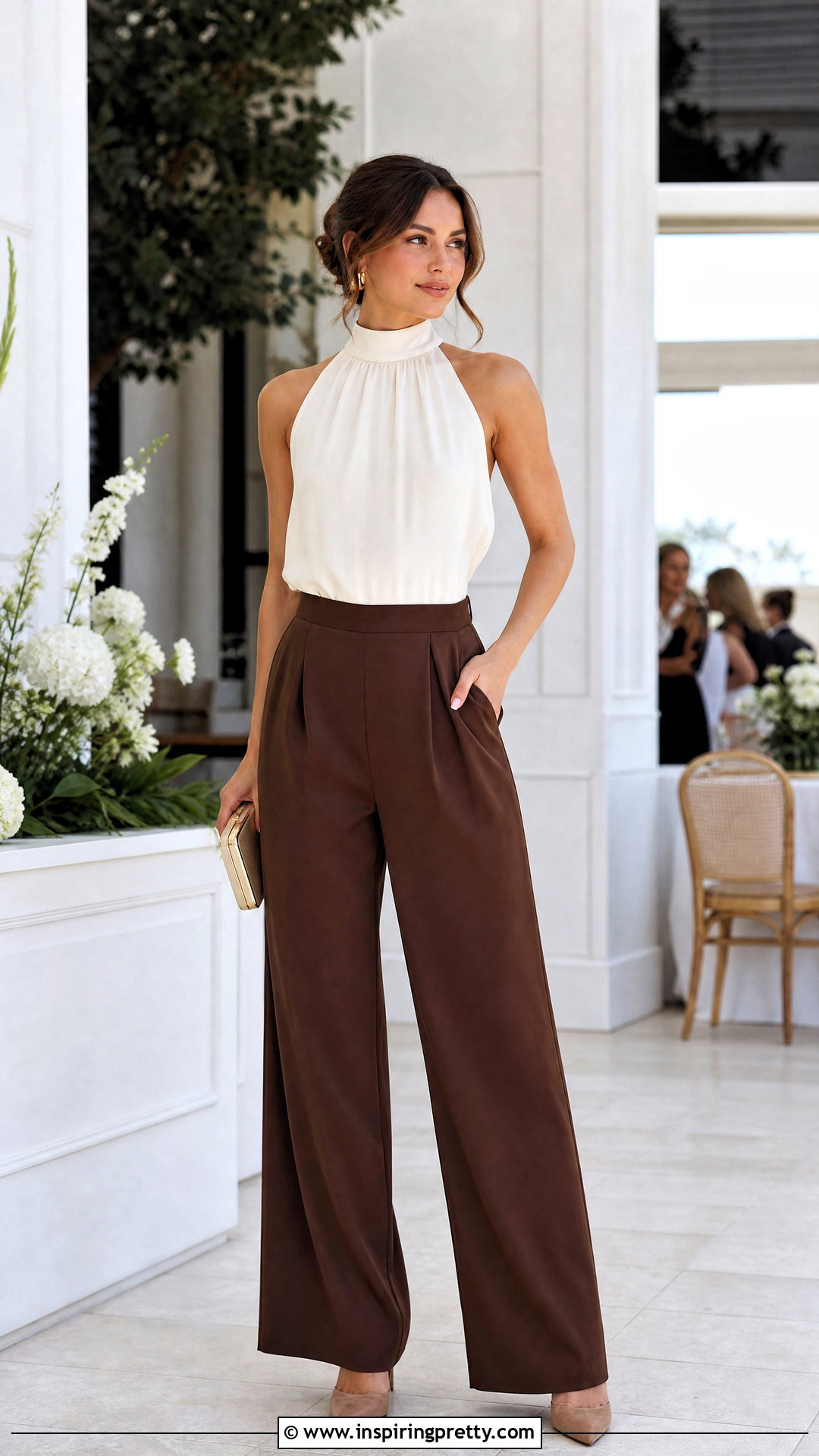 Halter Neck Top And Tailored Pants Outfit - 50 elegant tops classy outfits