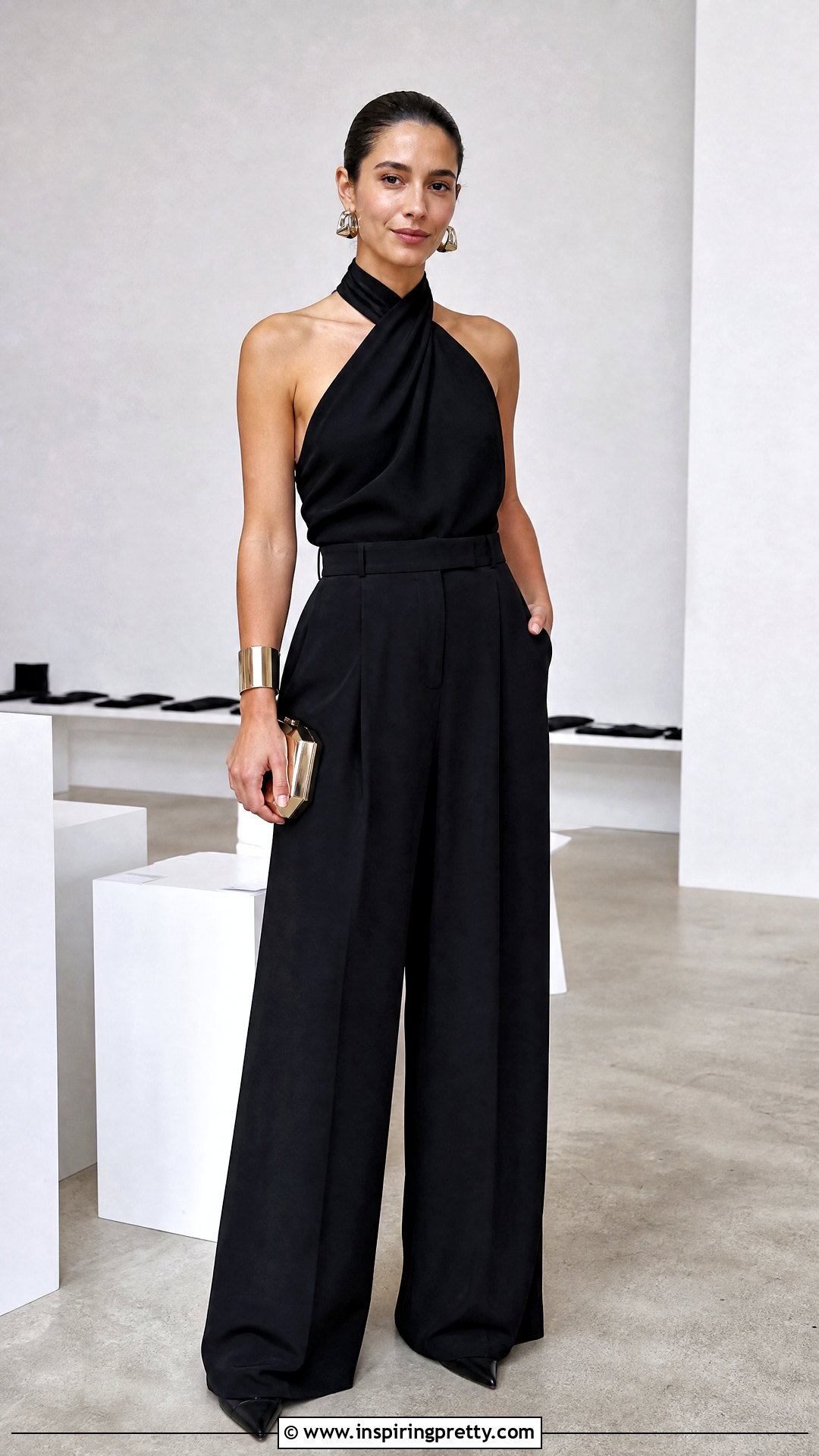 Halter Neck Top With Wide Palazzo Pants - 50 tops for palazzo pants classy outfits