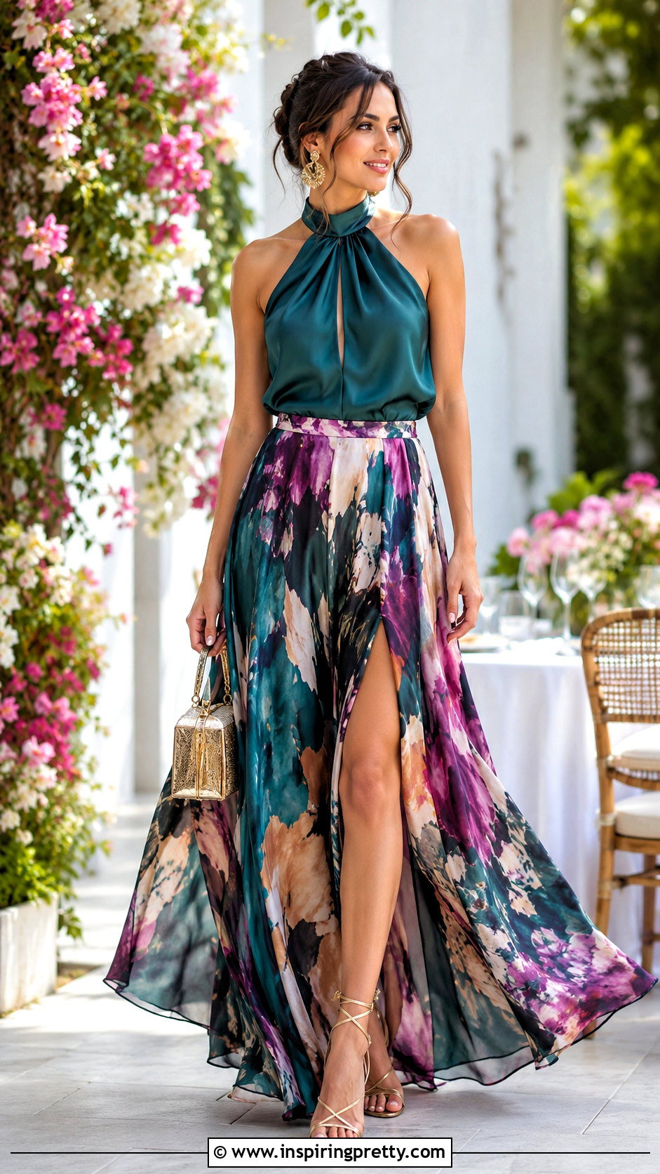 Halter Party Top With Maxi Skirt - 20 Stylish Party Top Inspiration ideas