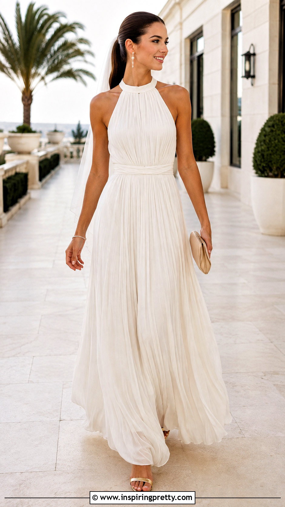 Halter Pleated Wedding Dress With Metallic Sandals - 50 halter top wedding dress outfit ideas