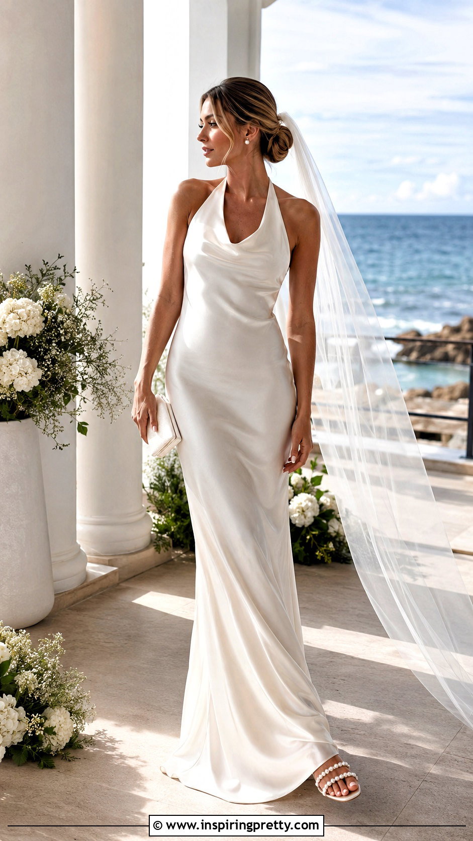 Halter Slip Wedding Dress With Pearl Sandals - 50 halter top wedding dress outfit ideas