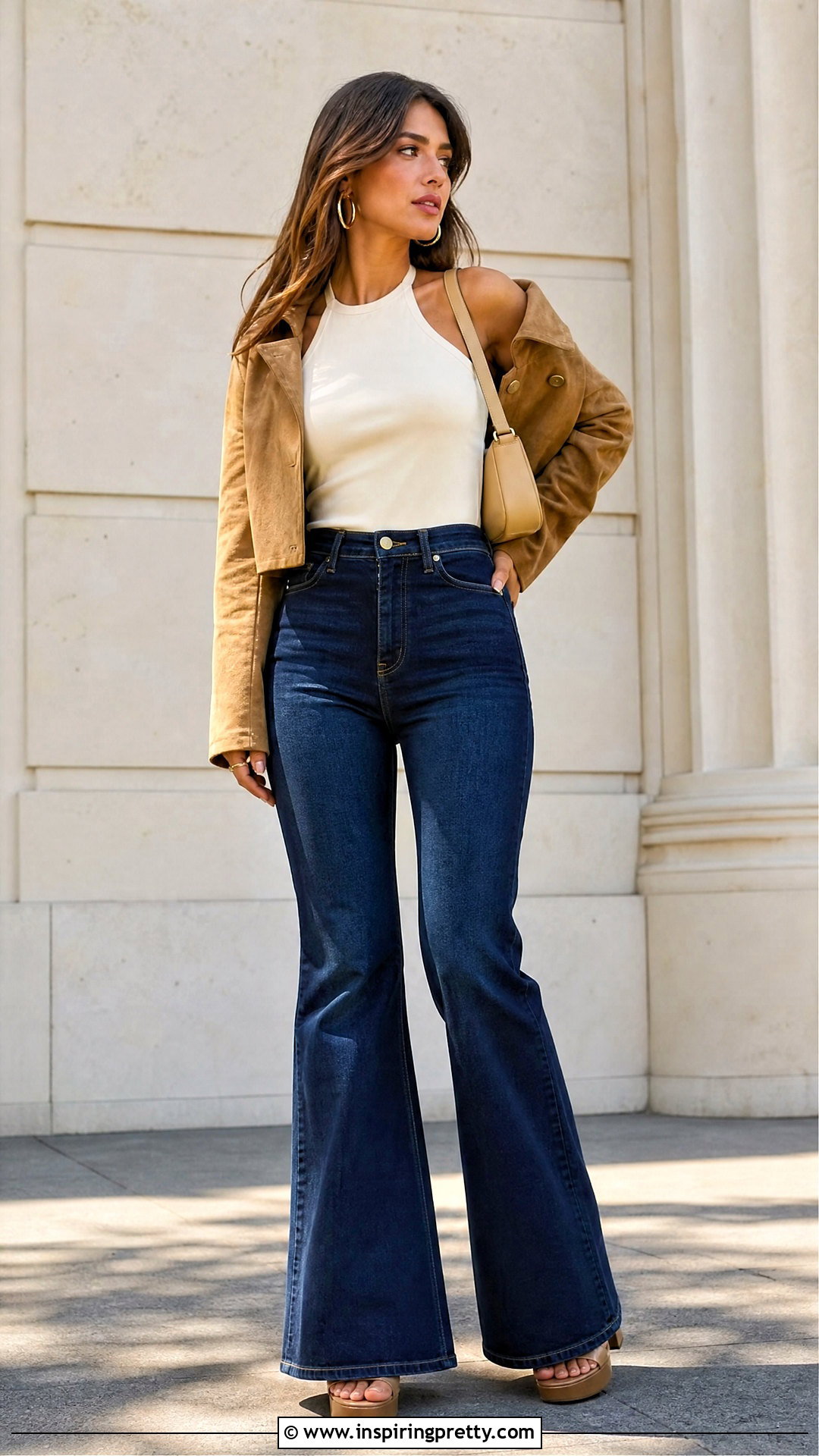 Halter Tank Top And Flare Jeans - 50 tank top and jeans outfit ideas