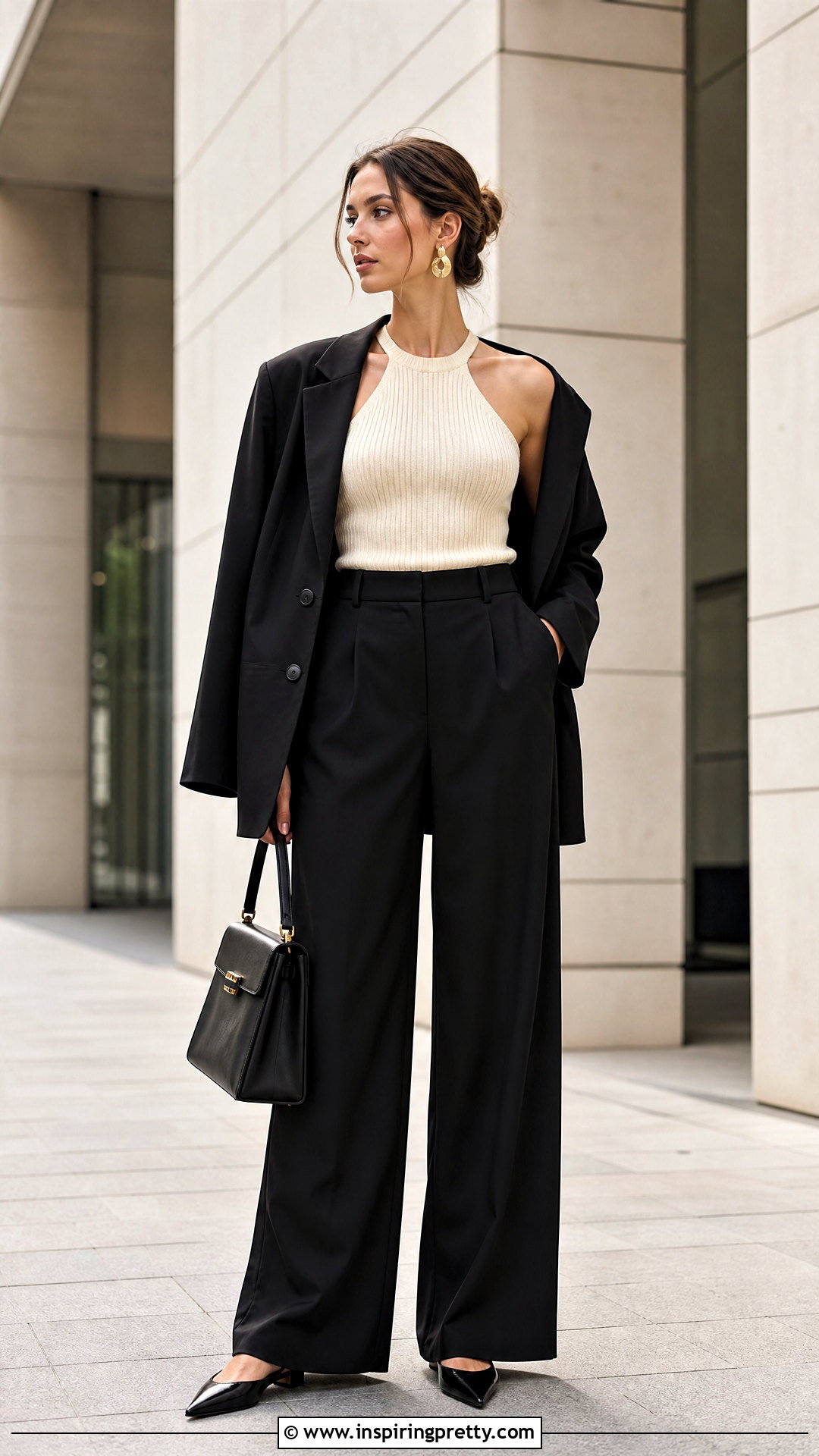 Halter Tank Top And Wide Leg Trousers Outfit - 25 aesthetic outfits tank tops