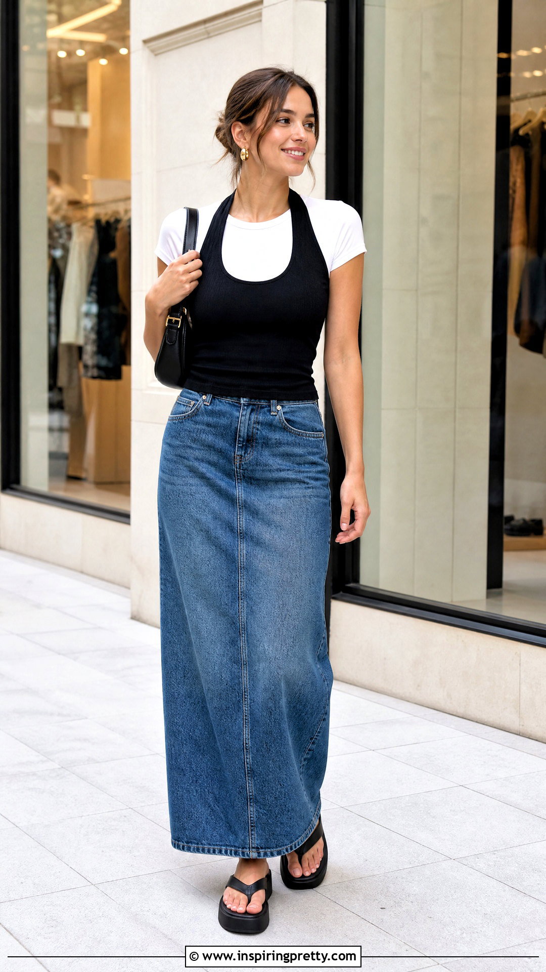 Halter Tank Top Over Fitted T Shirt With Maxi Skirt - 50 tank top over shirt outfits