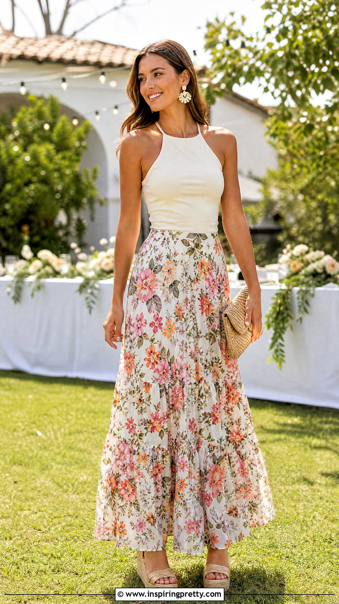Halter Tank Top With Maxi Skirt And Wedges - 50 halter tank top outfit ideas