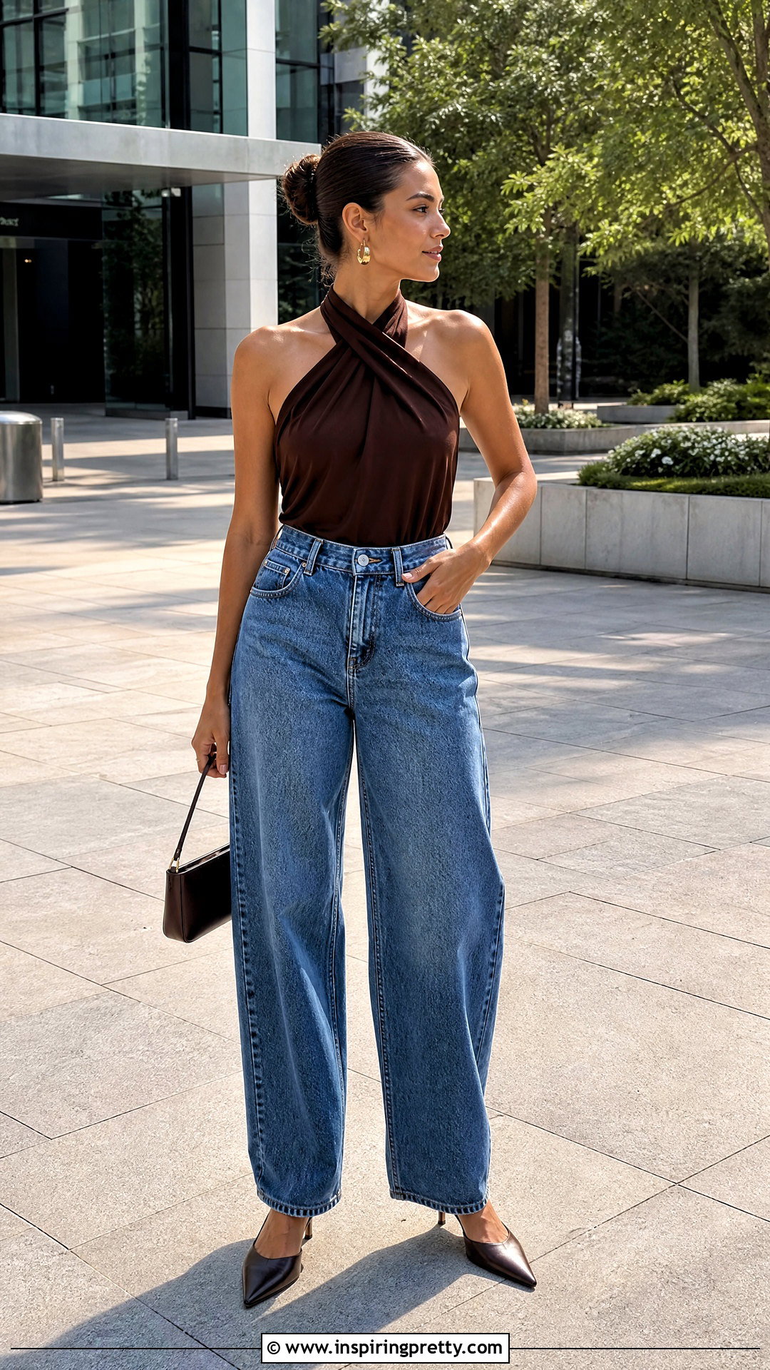 Halter Top With Barrel Leg Jeans - 50 halter top outfit ideas