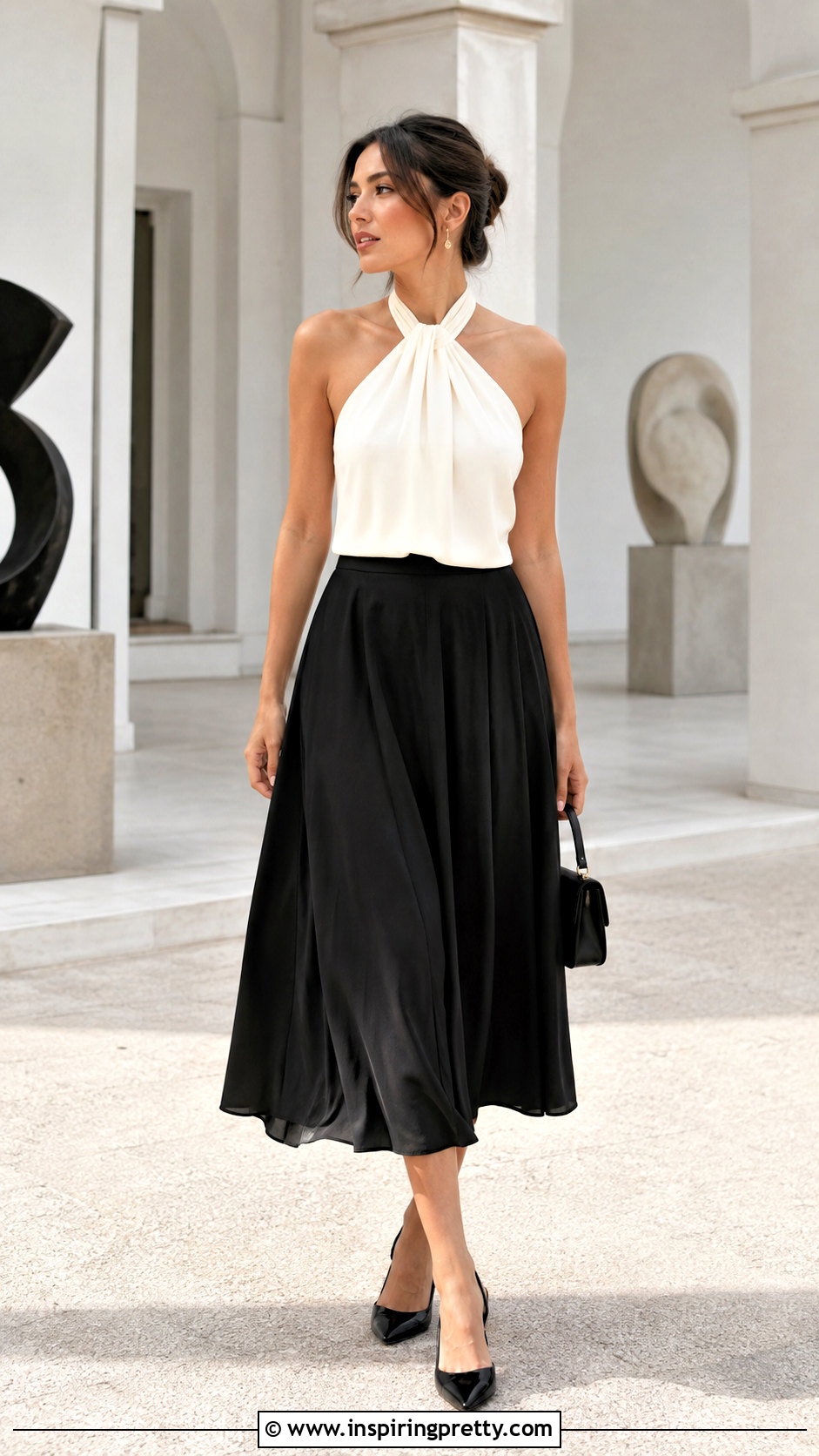 Halter Top With Black Midi Skirt - 50 halter top outfit classy ideas
