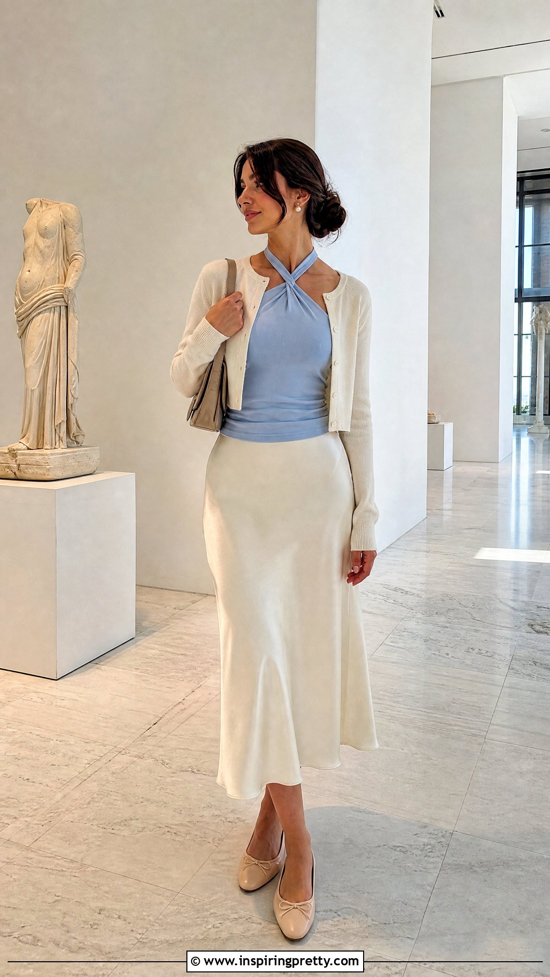 Halter Top With Cardigan And Midi Skirt - 50 halter tops outfit ideas