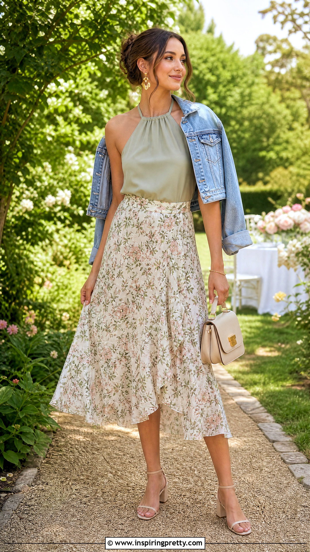 Halter Top With Floral Midi Skirt - 50 halter top outfits