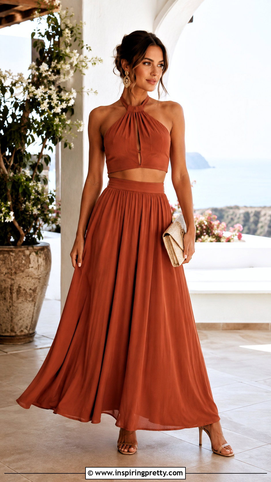 Halter Top With Matching Maxi Skirt - 50 halter top outfit classy ideas