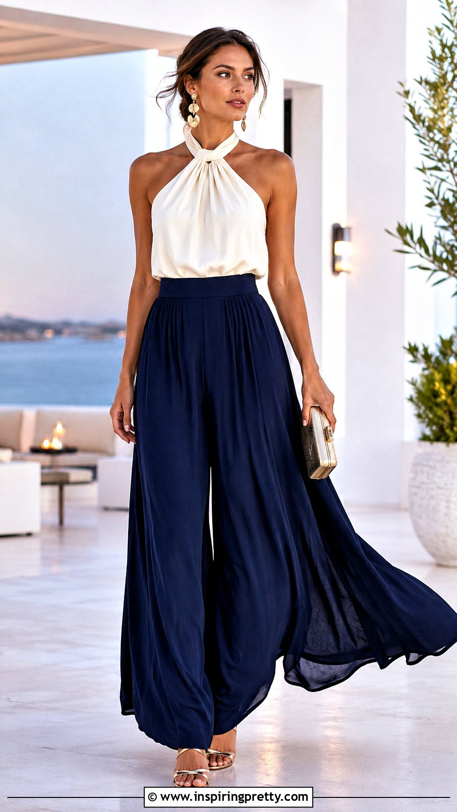 Halter Top With Palazzo Pants Outfit - 20 dressy pants and tops outfit ideas