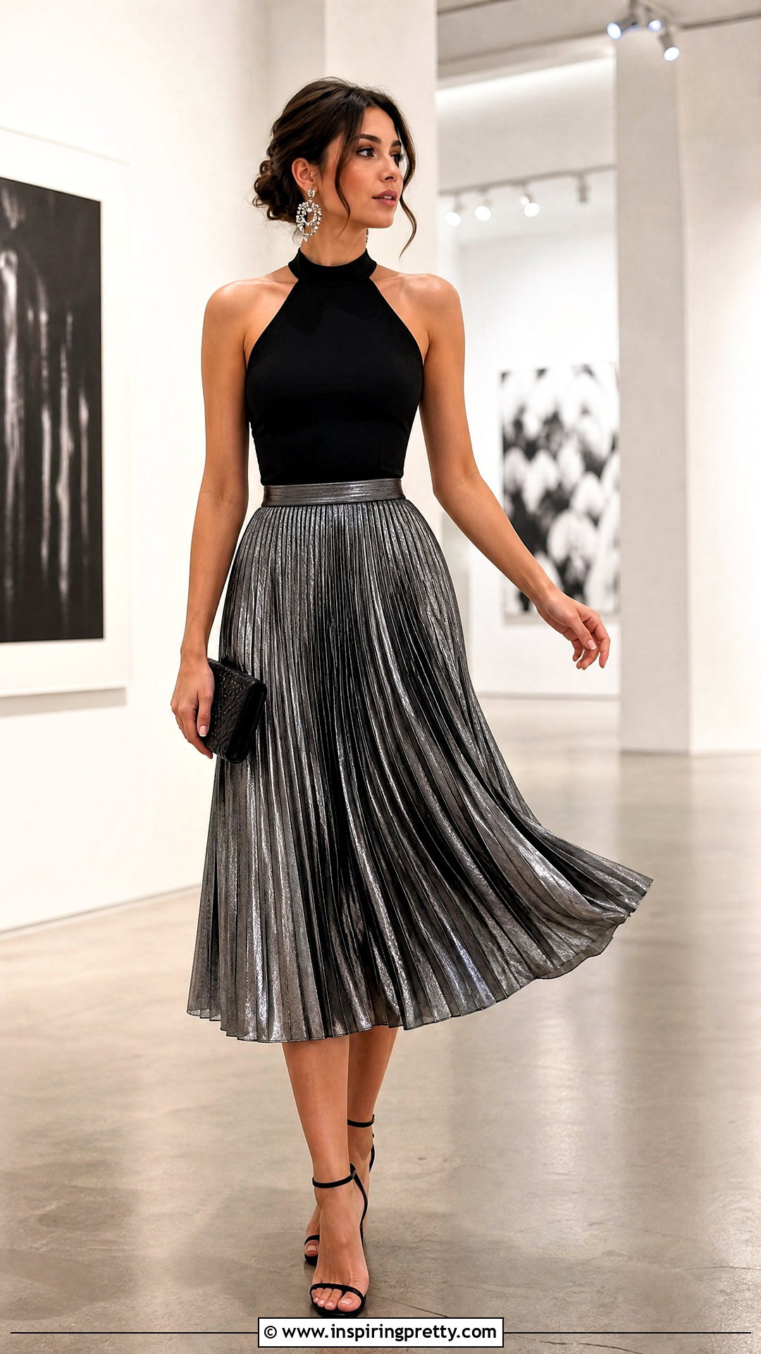 Halter Top With Pleated Midi Skirt - 50 fancy tops outfit ideas