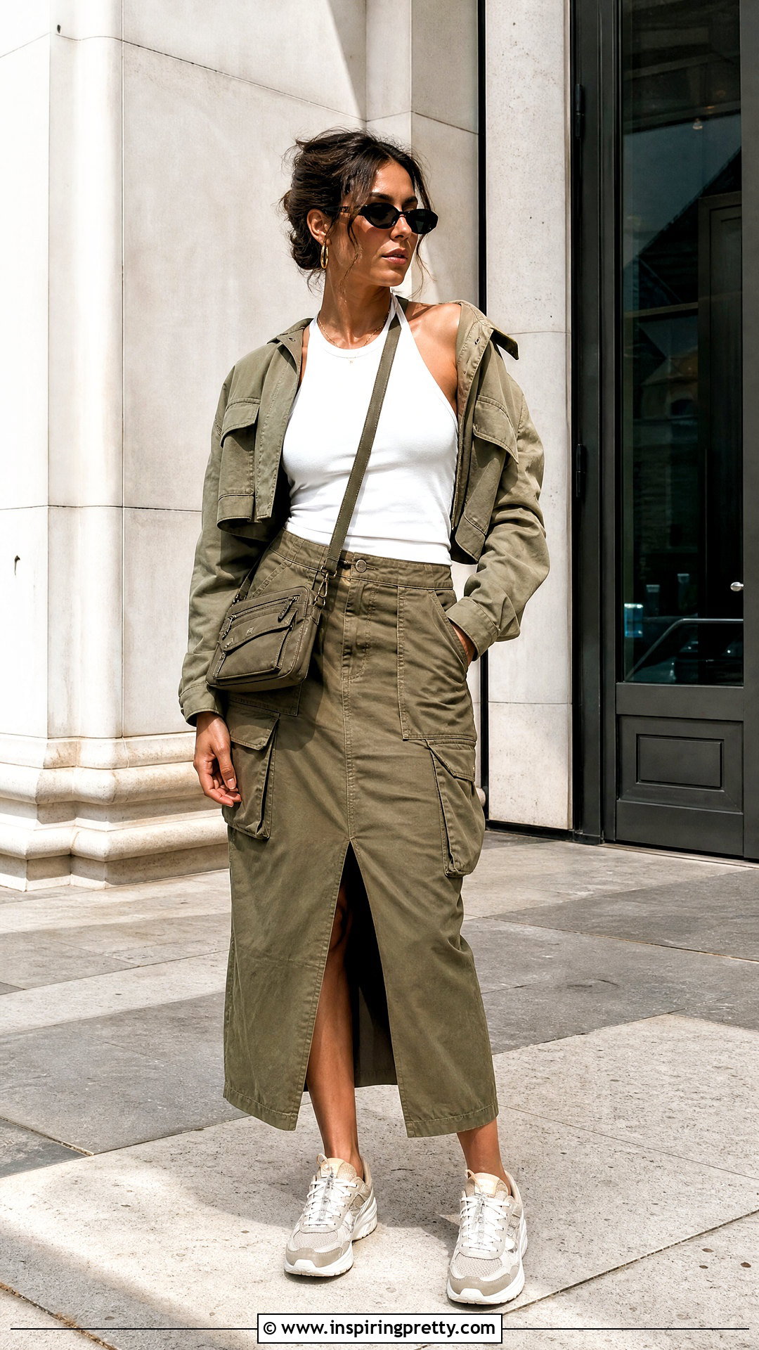 Halter Top With Utility Jacket And Cargo Skirt - 50 halter top outfits