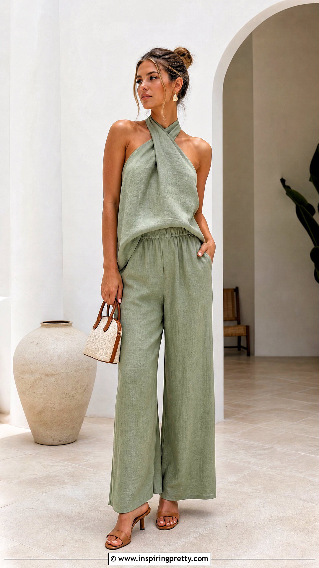 Halter Top With a Matching Pants Set - 50 halter top outfit ideas