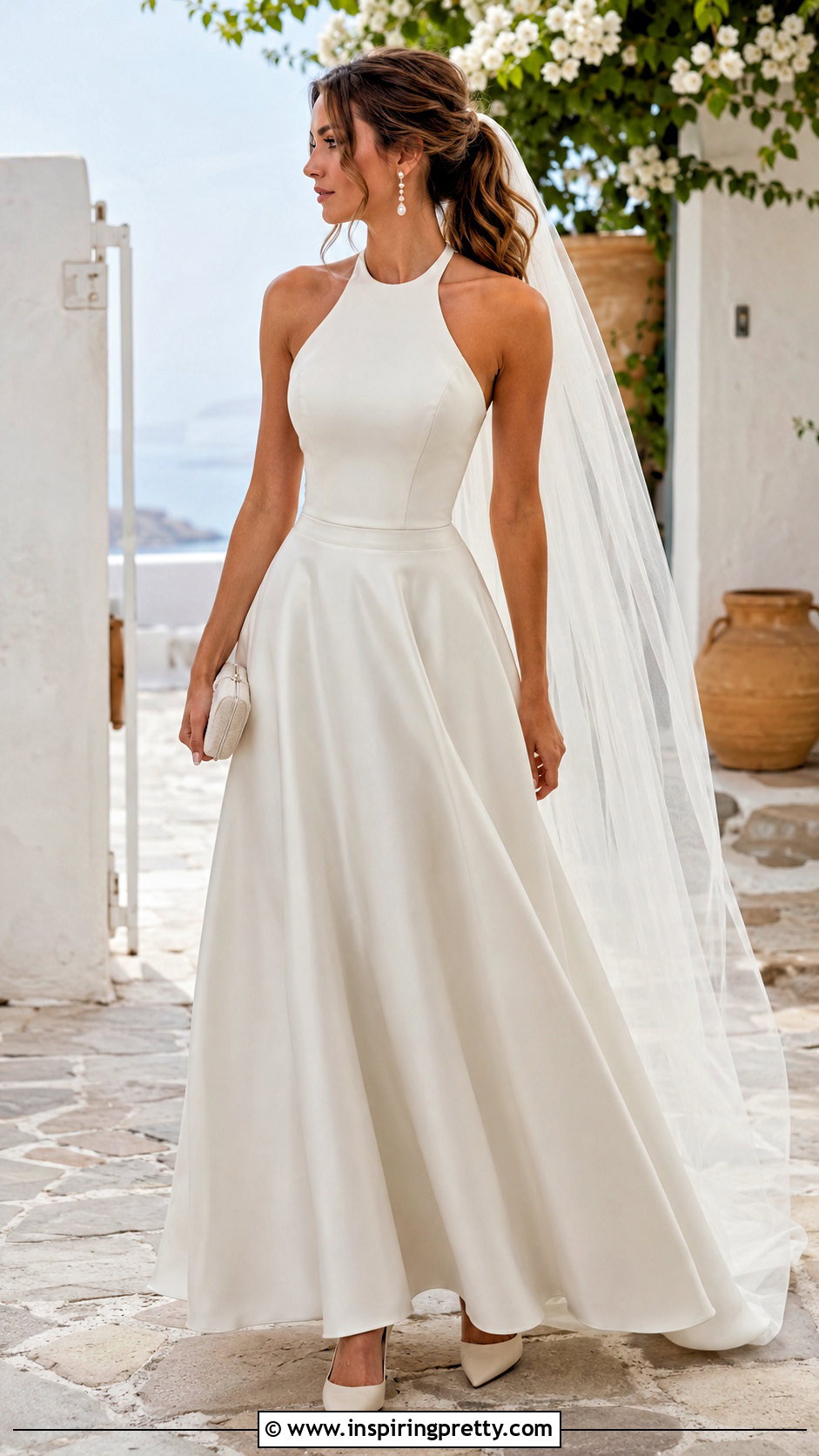 Halter Two Piece Wedding Dress With Satin Skirt - 50 halter top wedding dress outfit ideas