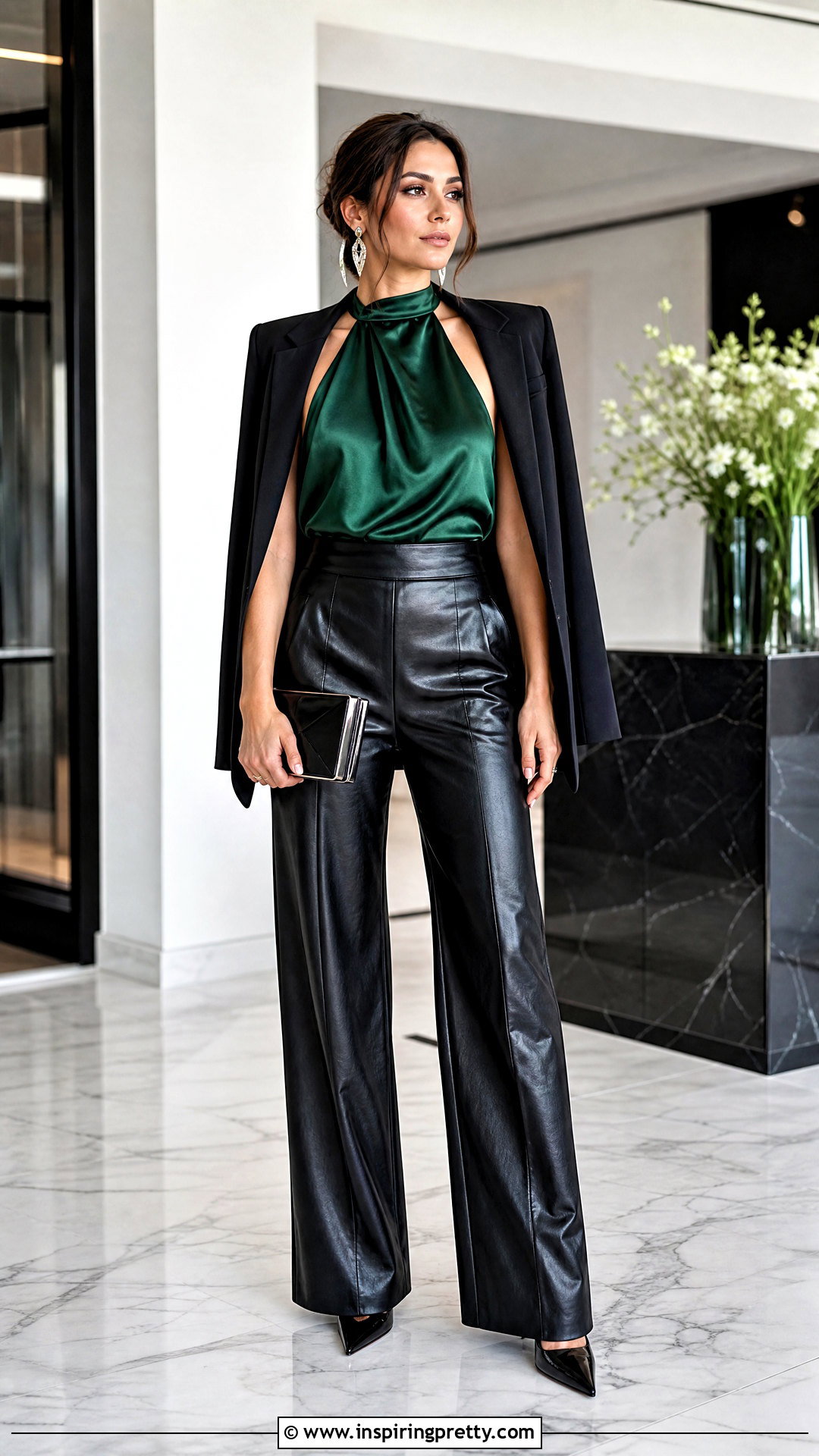 Halterneck Top With Leather Pants - 50 halterneck top outfit ideas