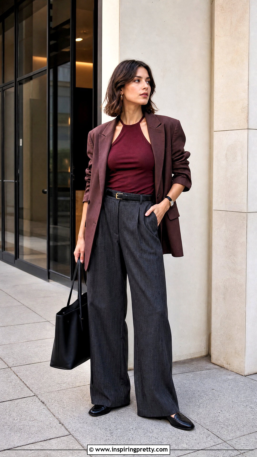 Halterneck Top With Pinstripe Trousers - 50 halterneck top outfit ideas