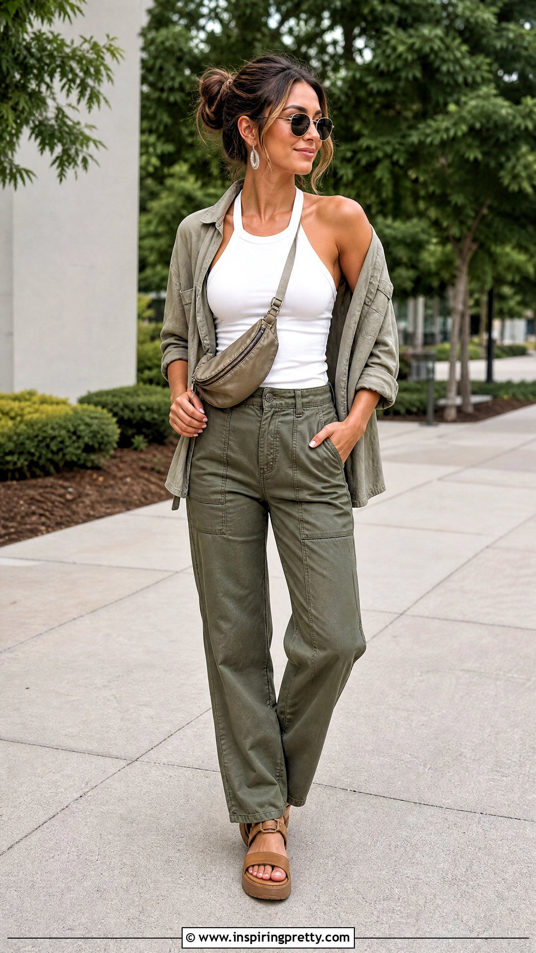 Halterneck Top With Utility Pants - 50 halterneck top outfit ideas