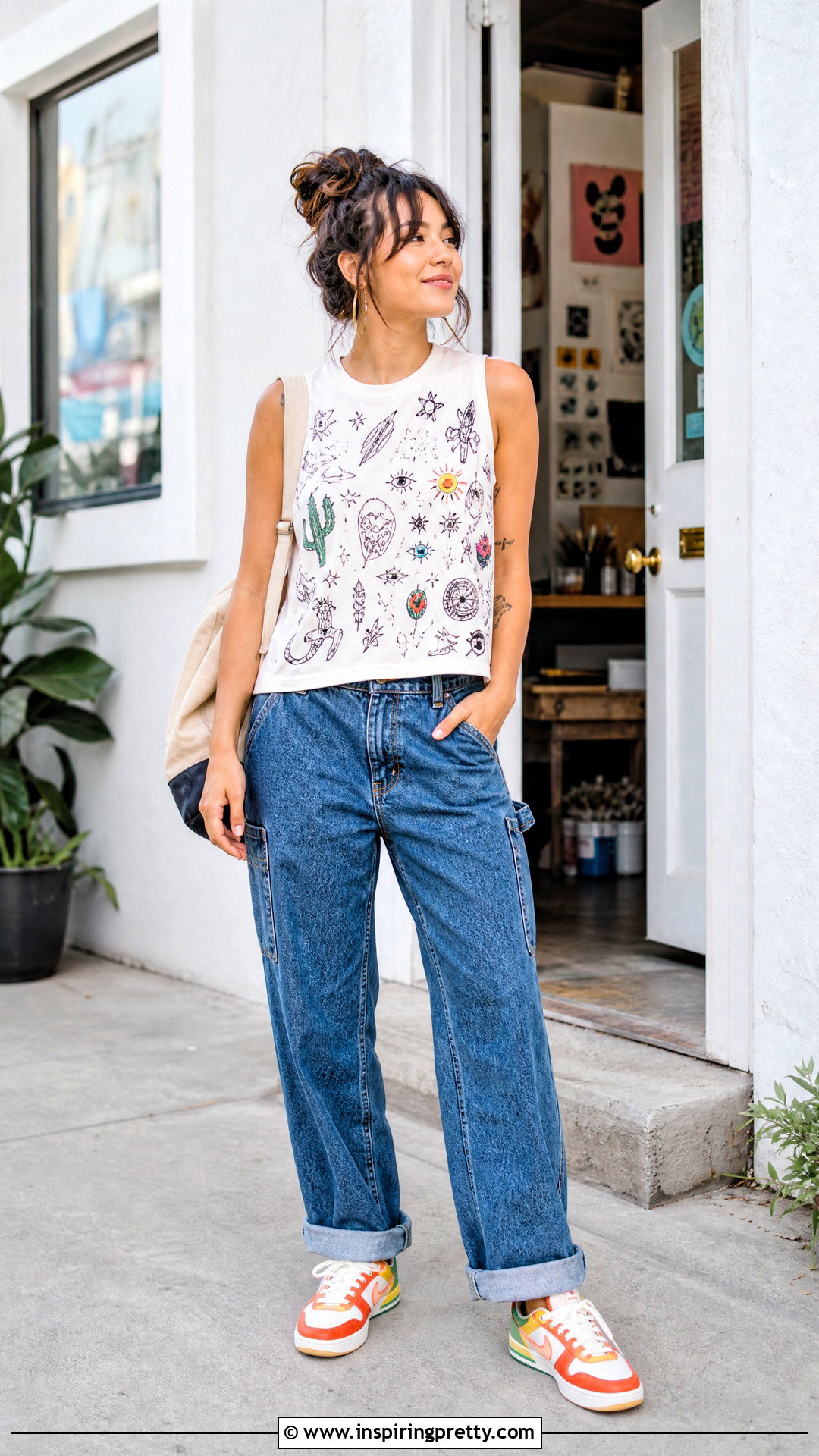 Hand Drawn Doodle Tank Top With Carpenter Jeans - 25 Tank Top Design Templates