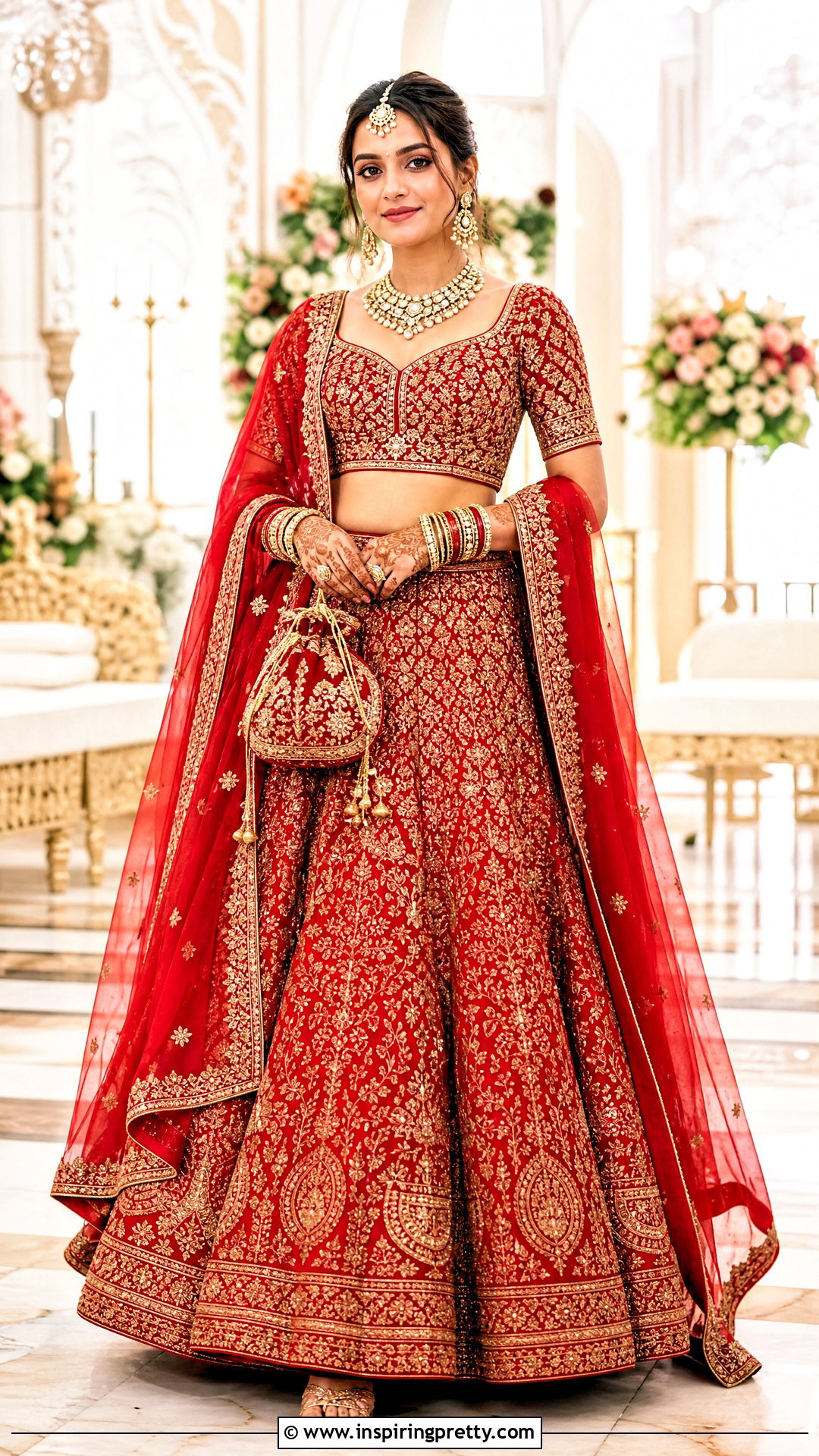 Hand Embroidered Crop Top Blouse With Bridal Lehenga - 50 latest crop top blouse designs