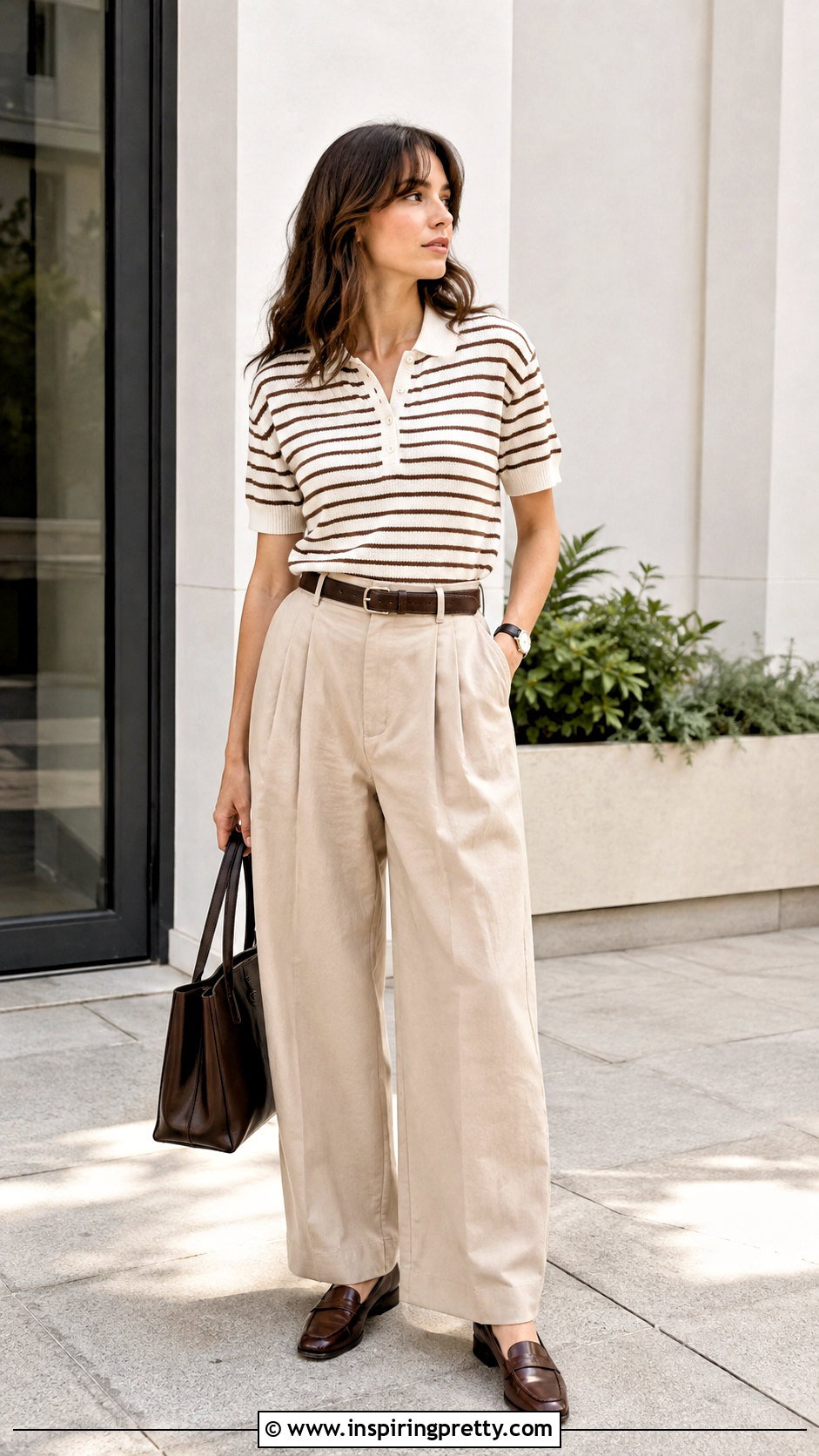 Hand Knit Polo With Pleated Trousers - 50 handmade tops outfit ideas