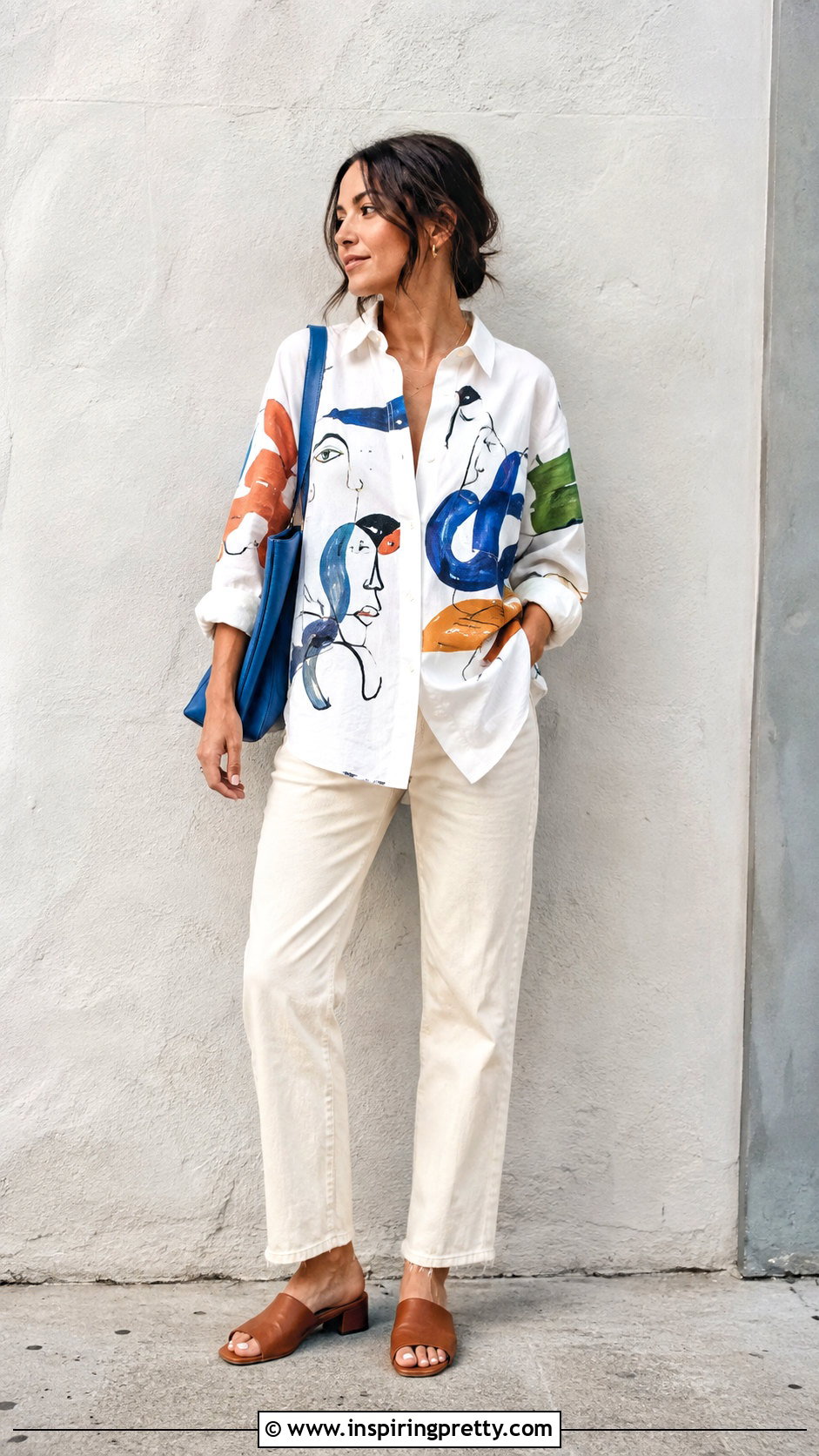 Hand Painted Shirt With Neutral Jeans - 50 handmade tops outfit ideas