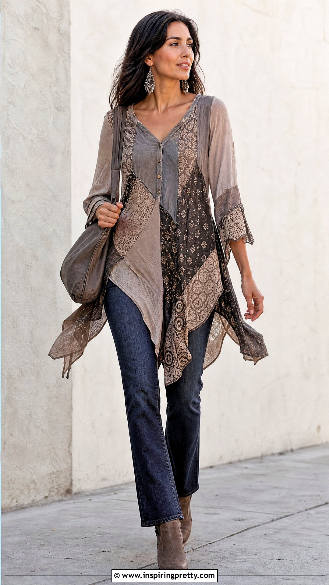 Handkerchief Hem Top With Slim Jeans - 25 diy boho tops upcycled clothing ideas