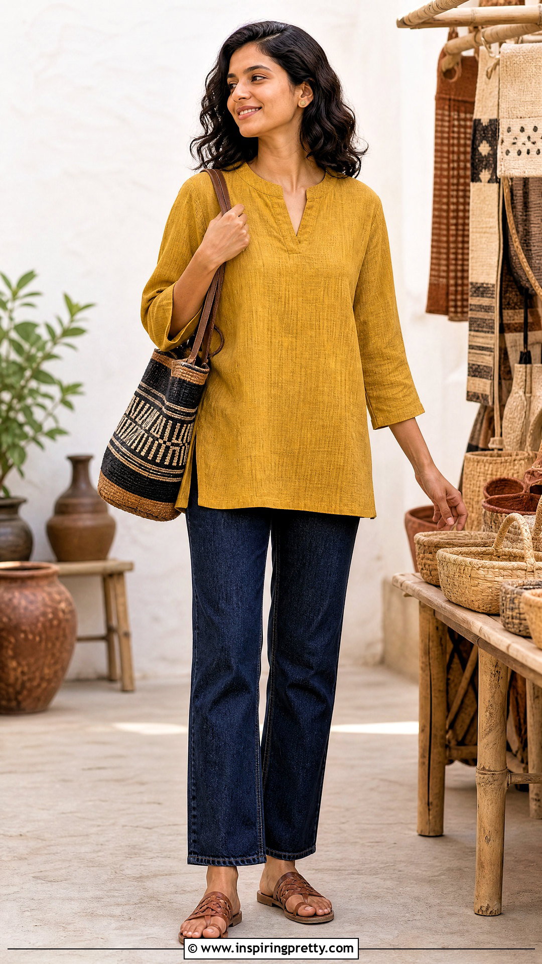 Handloom Cotton Top With Straight Leg Jeans - 50 cotton tops designs