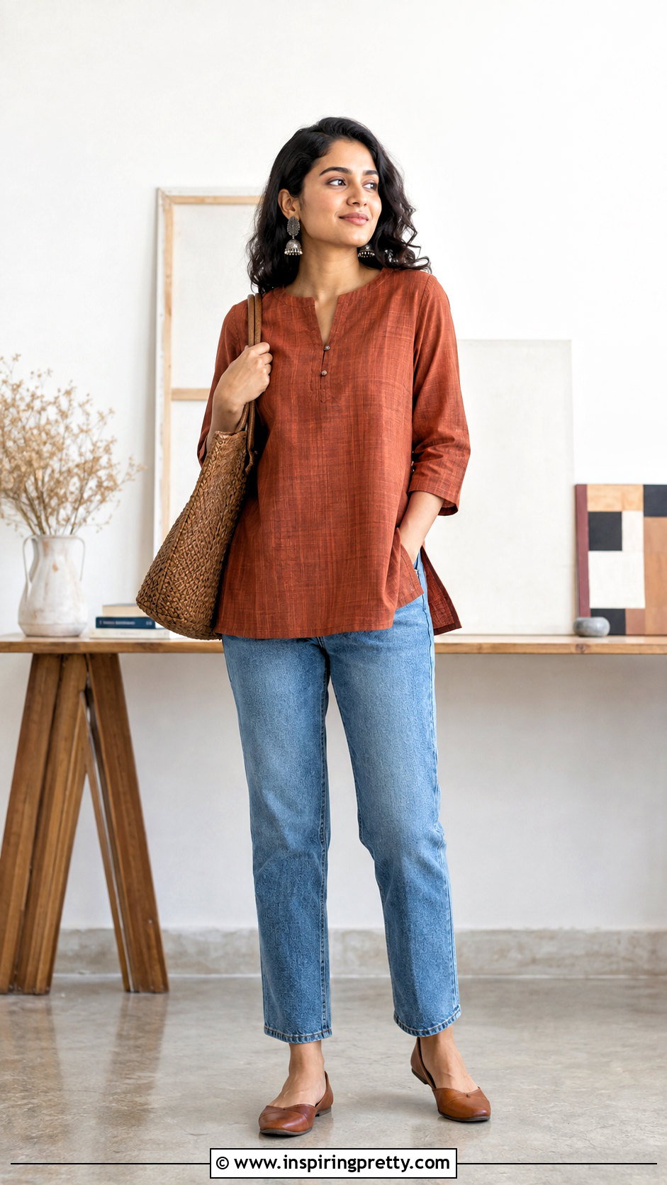 Handloom Short Kurti With Straight Jeans - 50 short kurti tops for jeans