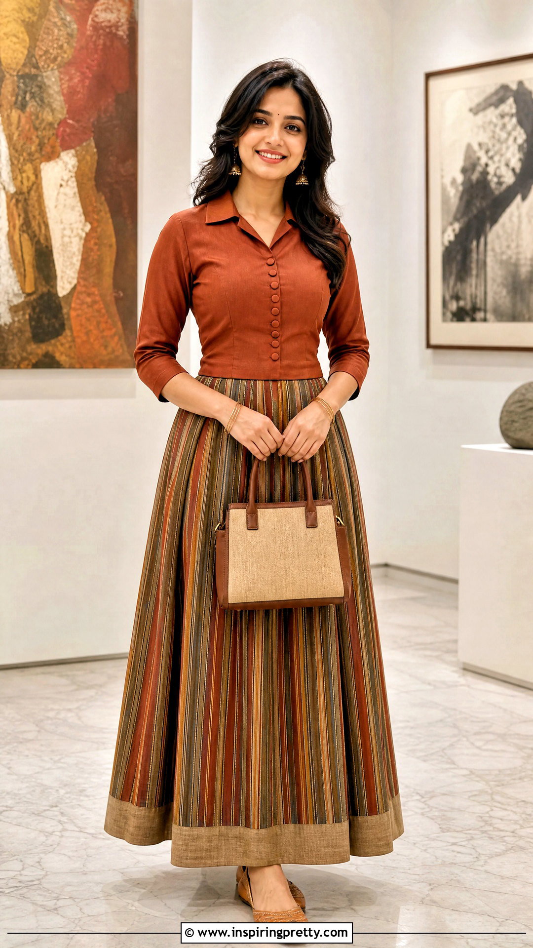 Handloom Skirt And Collared Top - 50 skirt and top traditional outfit ideas