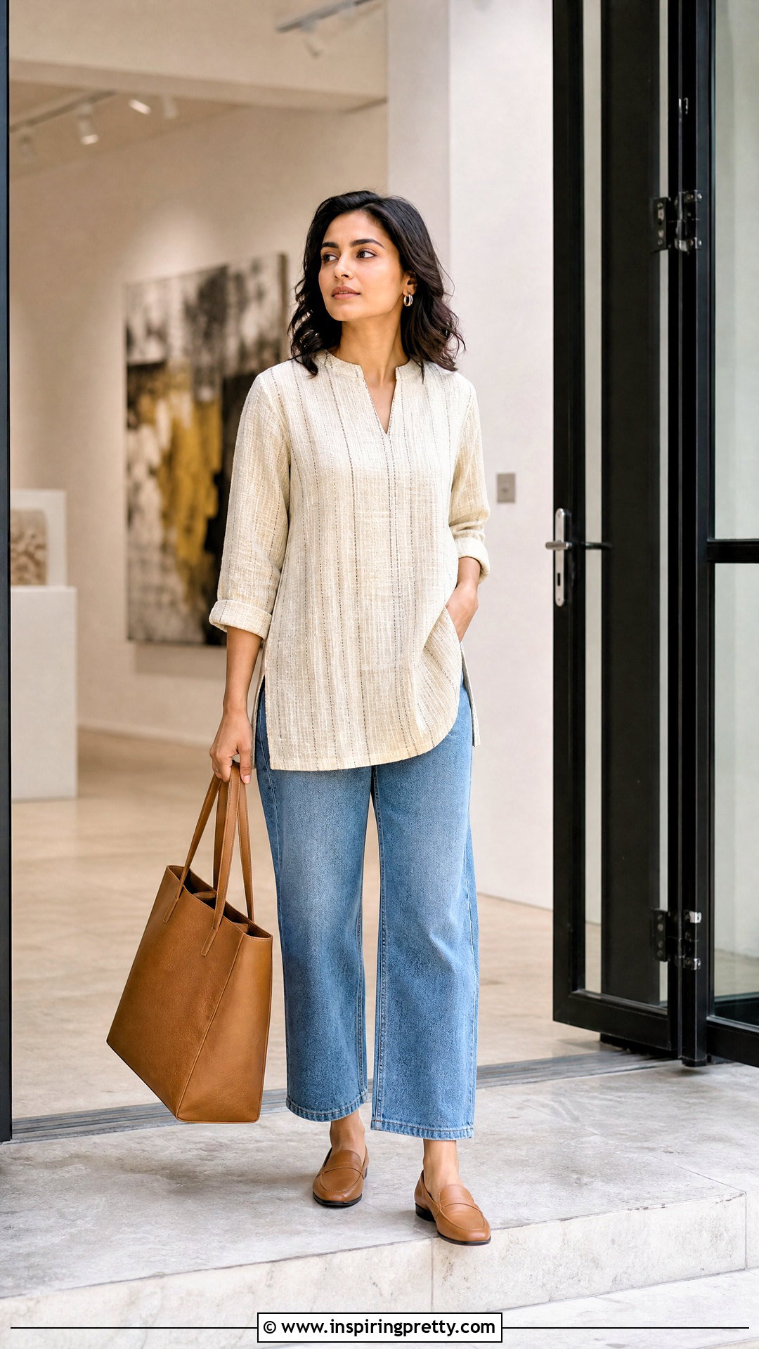 Handloom Top With Cropped Jeans - 50 jeans tops indian style for women