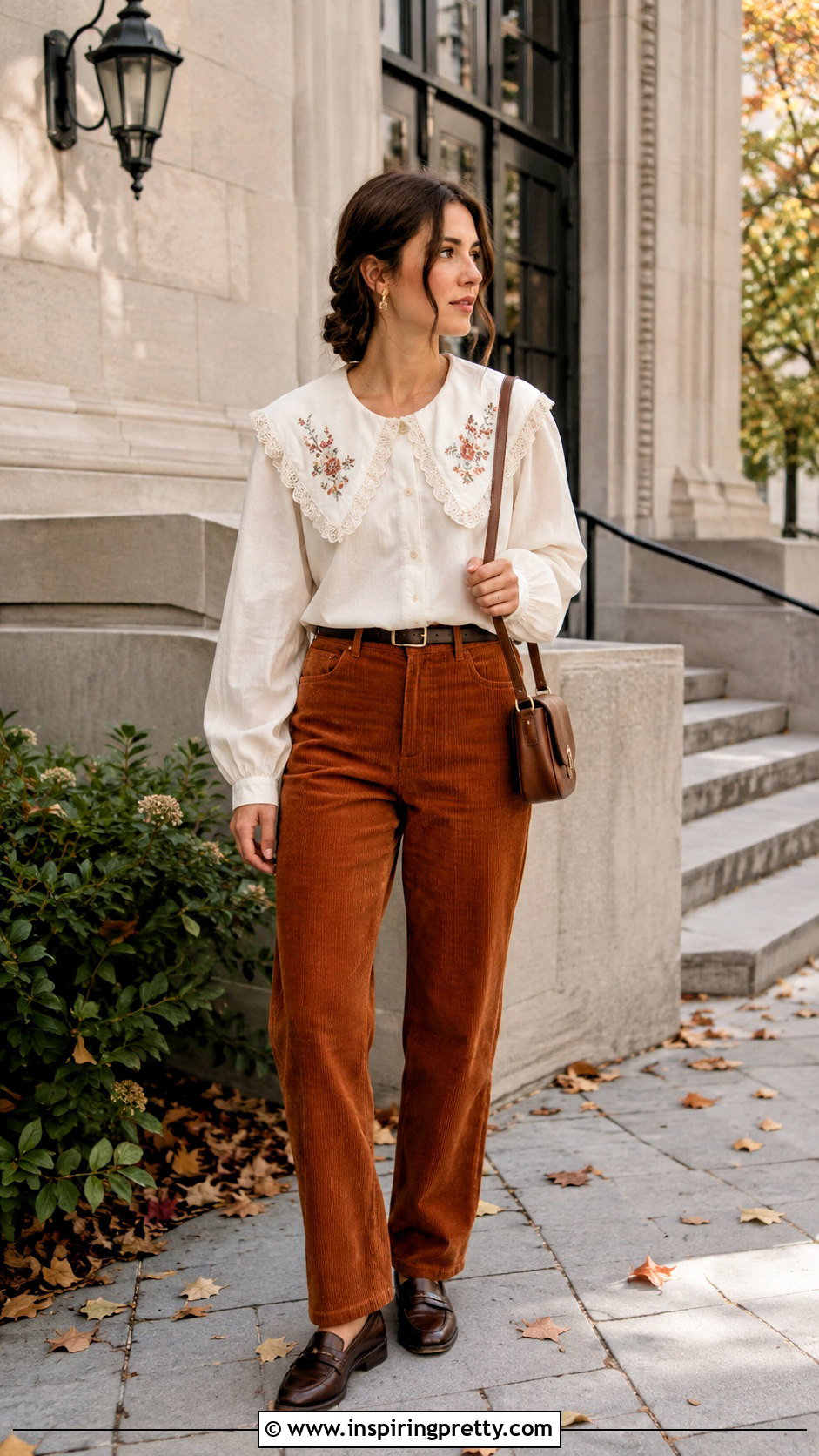 Handmade Collar Top With Corduroy Pants - 50 handmade tops outfit ideas